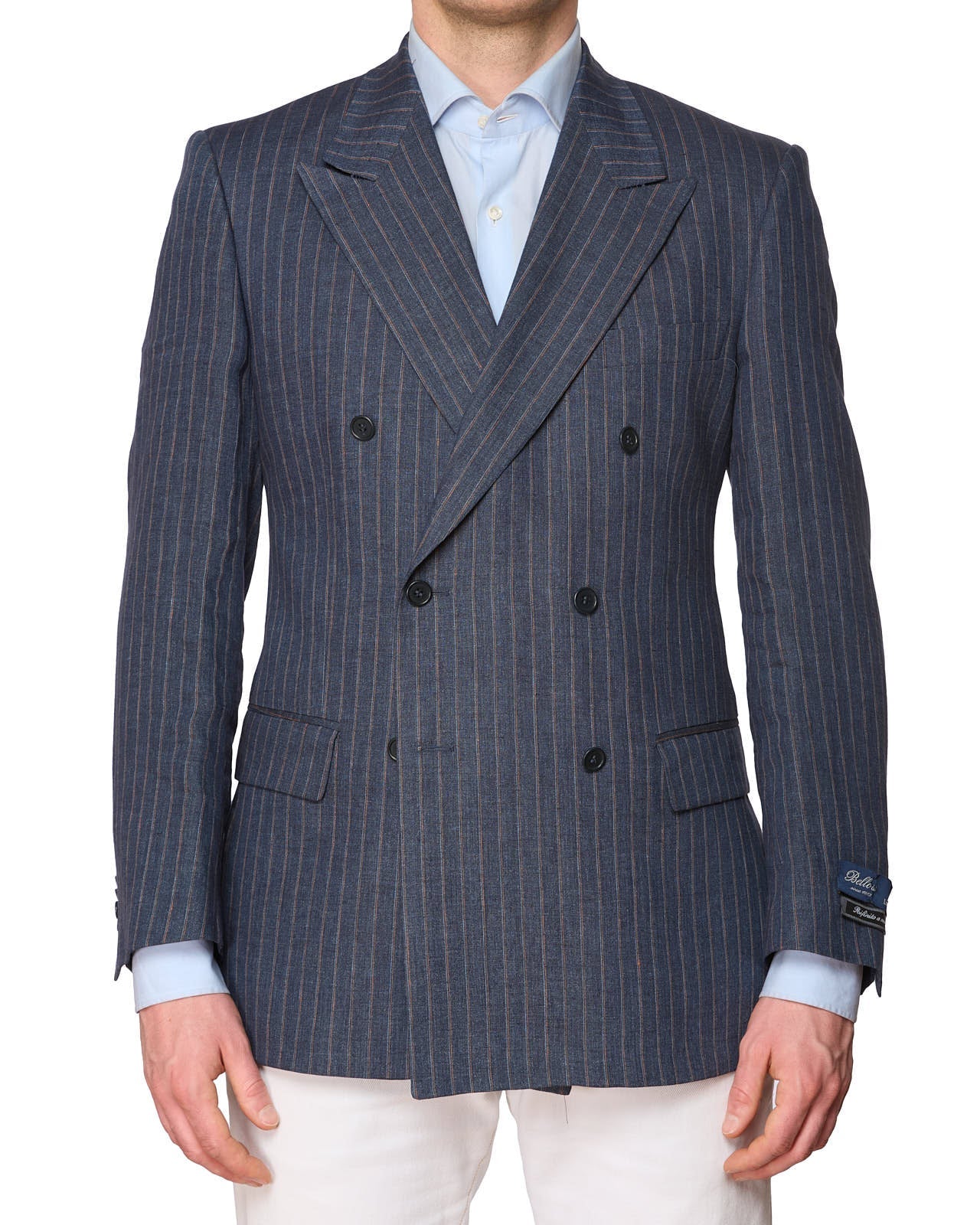VANNUCCI Milano Blue Pinstripe Linen Fully Lined Jacket EU 48 NEW US 38