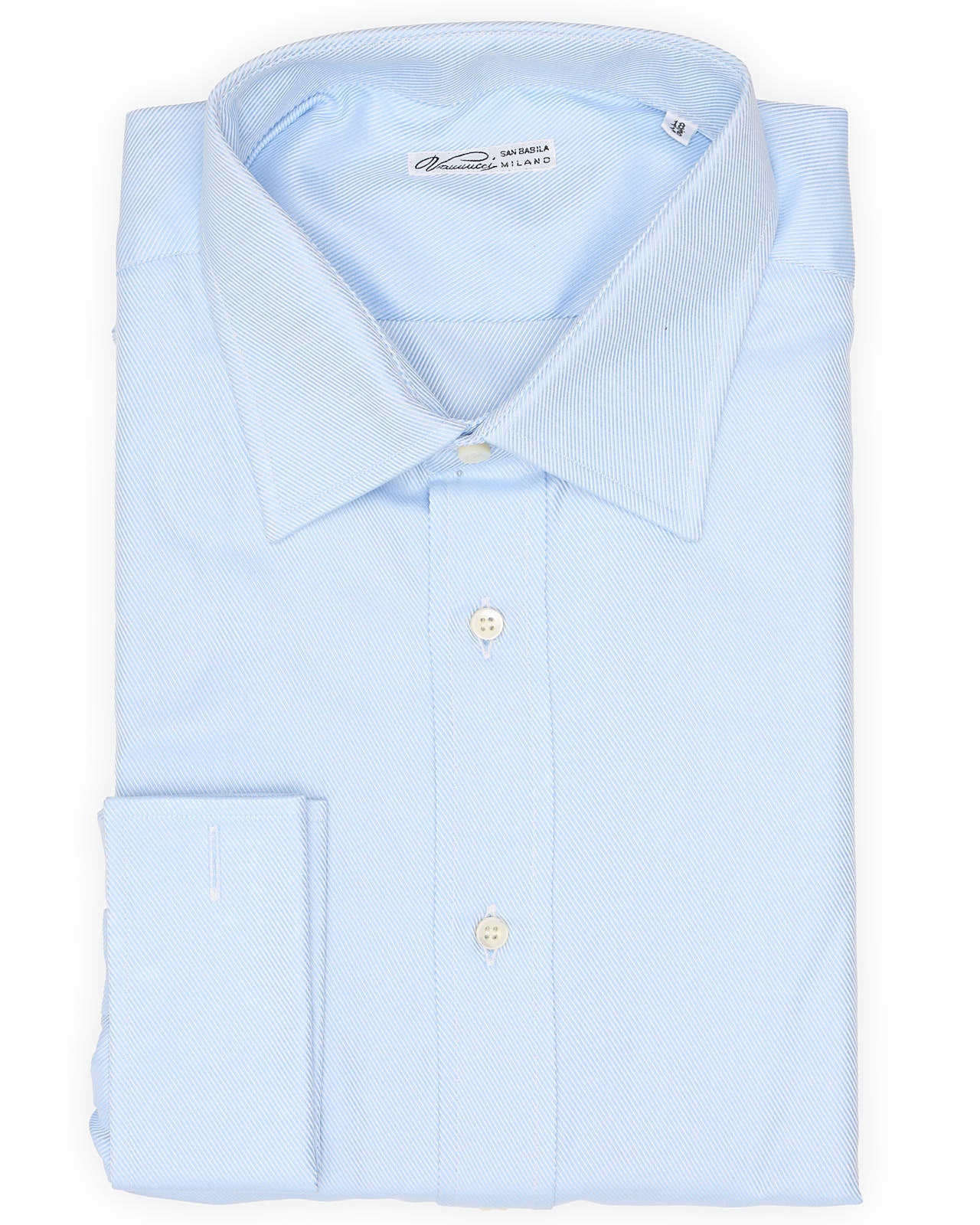 VANNUCCI Milano Blue Twill Cotton French Cuff Dress Shirt EU 45 NEW US 18