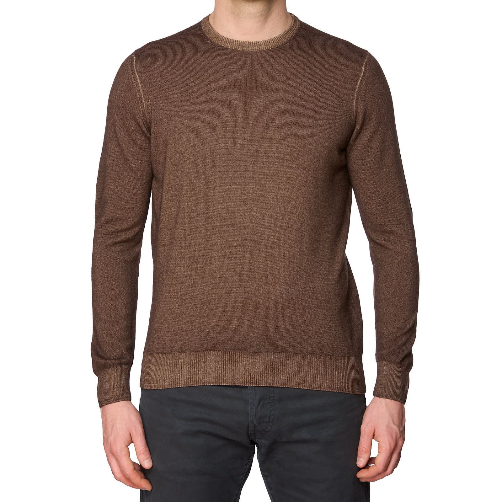 VANNUCCI Milano Brown Cashmere Knit Crewneck Sweater EU 48 NEW US S