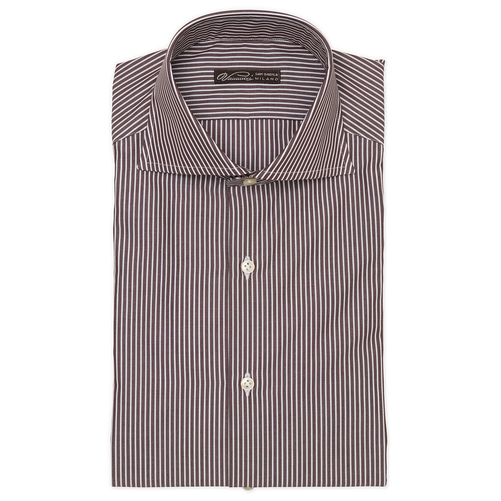 VANNUCCI Milano Dark Brown Striped Cotton Dress Shirt EU 38 NEW US 15