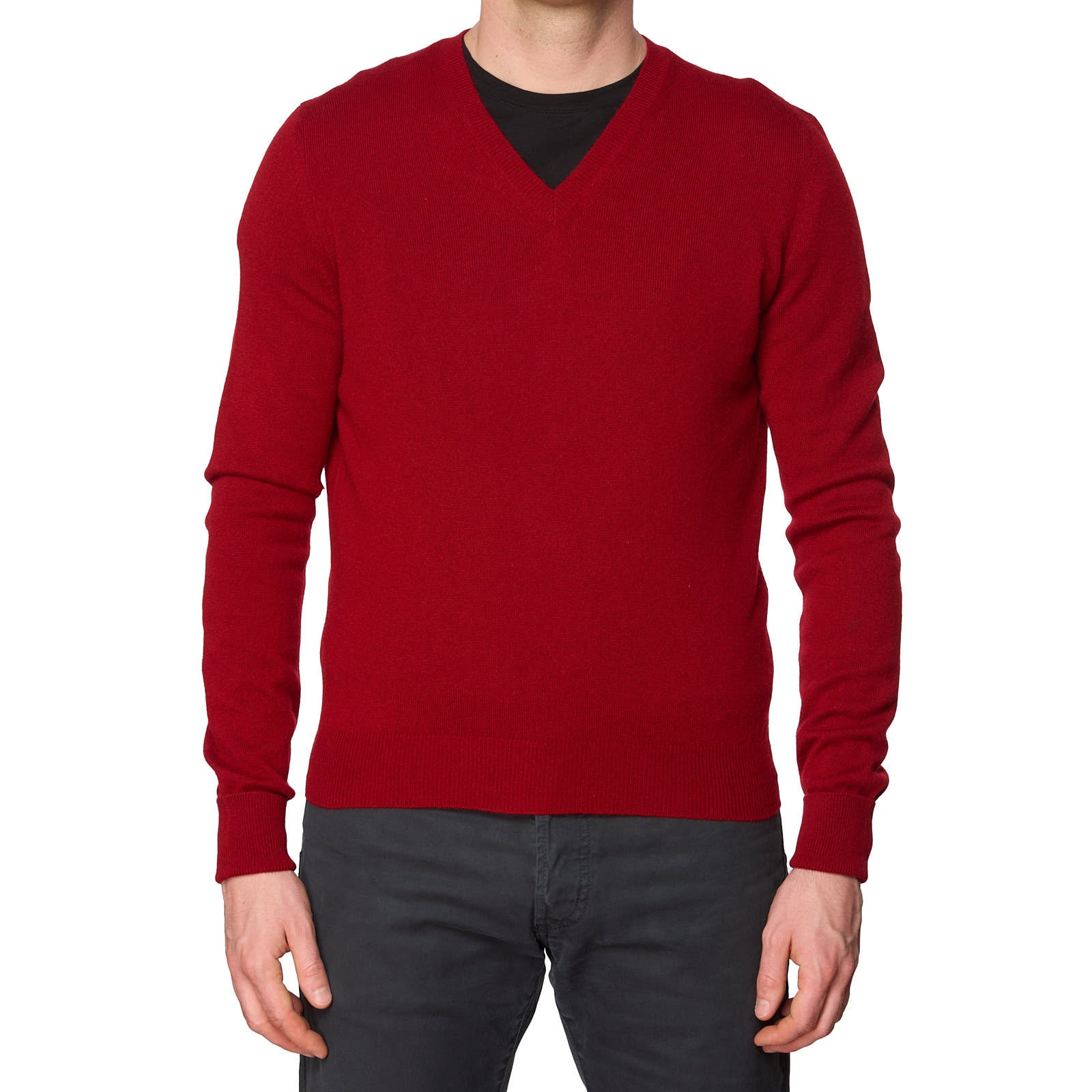 VANNUCCI Dark Red Loro Piana Cashmere Loro Piana 2/28 V-neck Sweater EU 46 XS