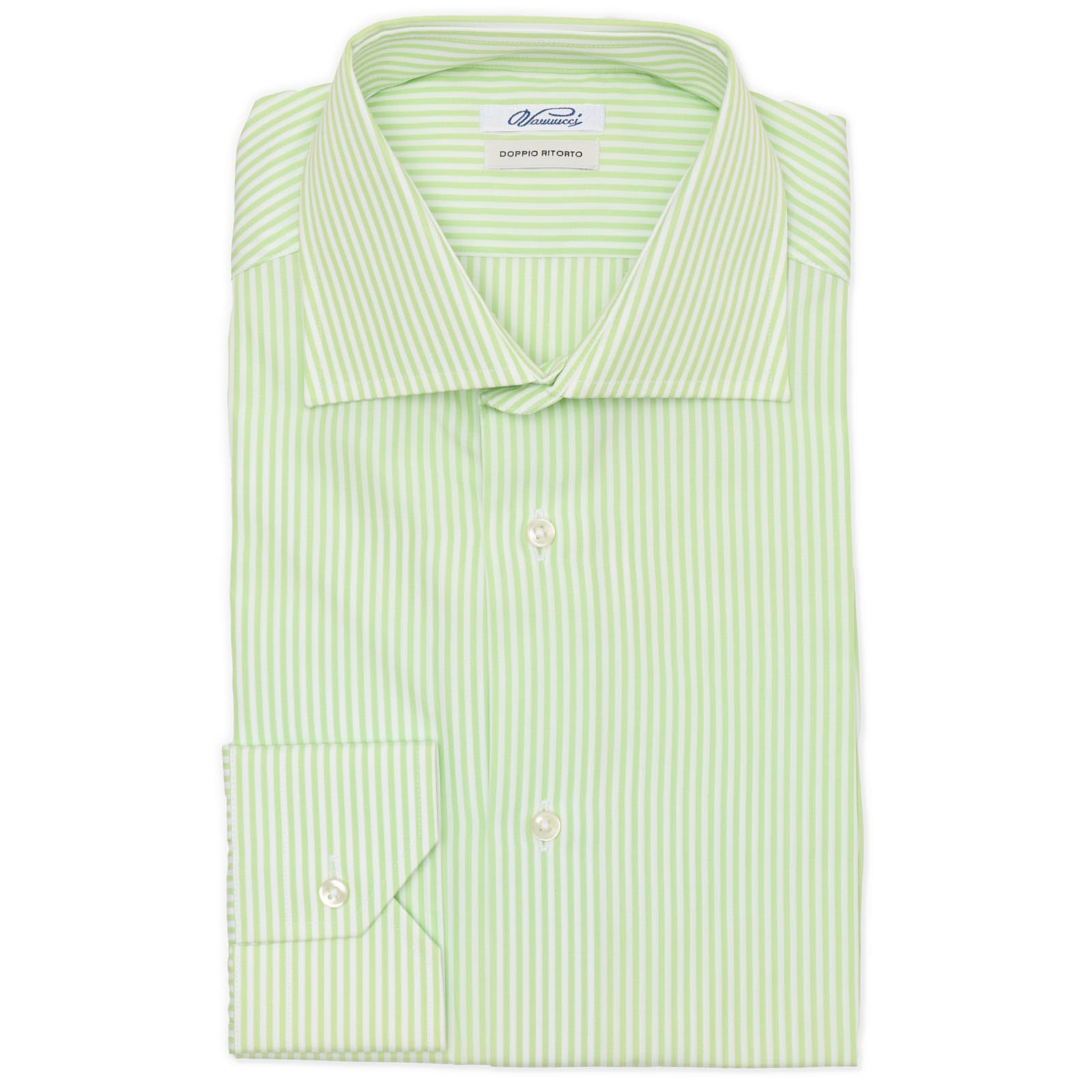VANNUCCI Milano Green-White Cotton Poplin Dress Shirt EU 39 New US 15.5