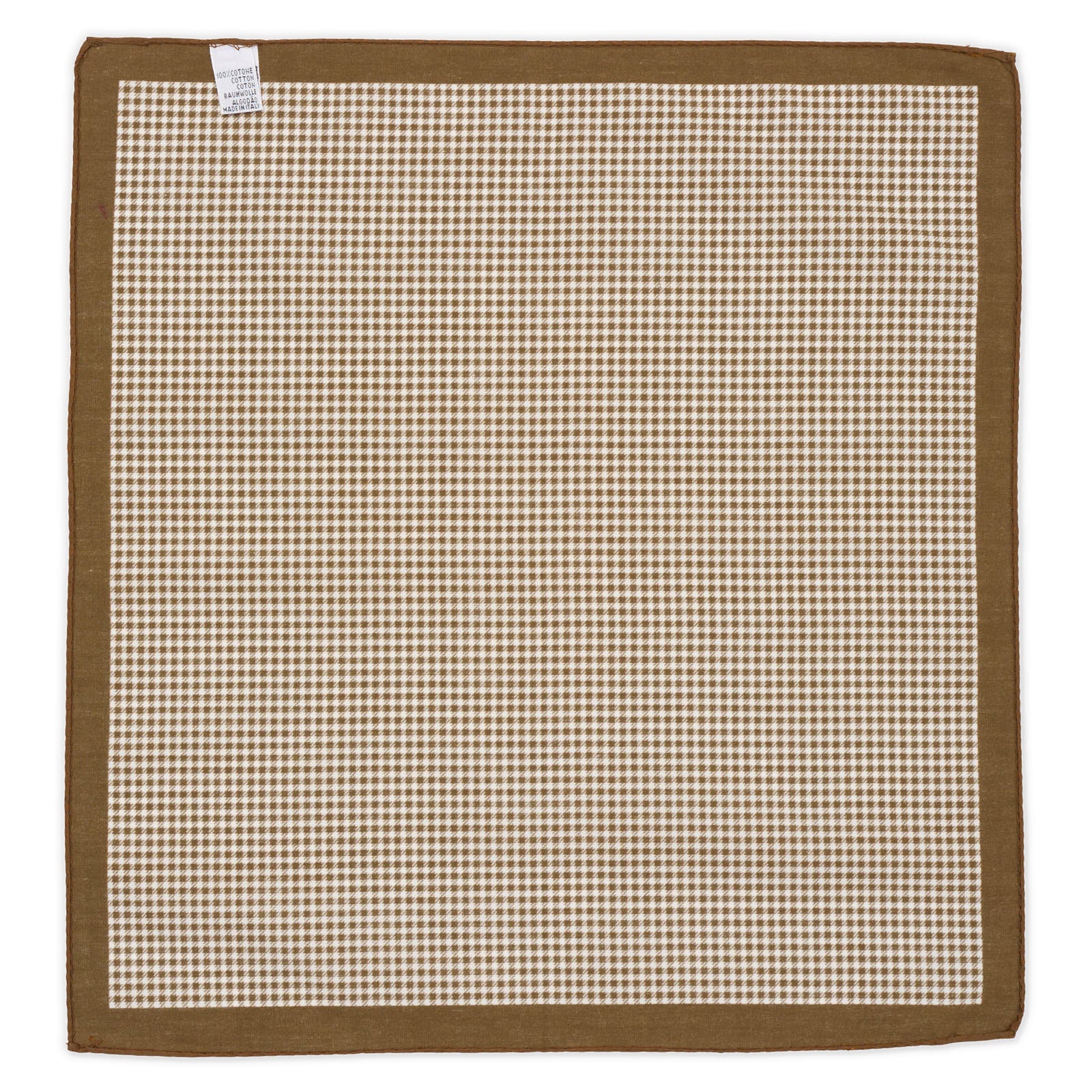VANNUCCI Milano Handmade Brown Houndstooth Cotton Pocket Square NEW 35cm x 32cm