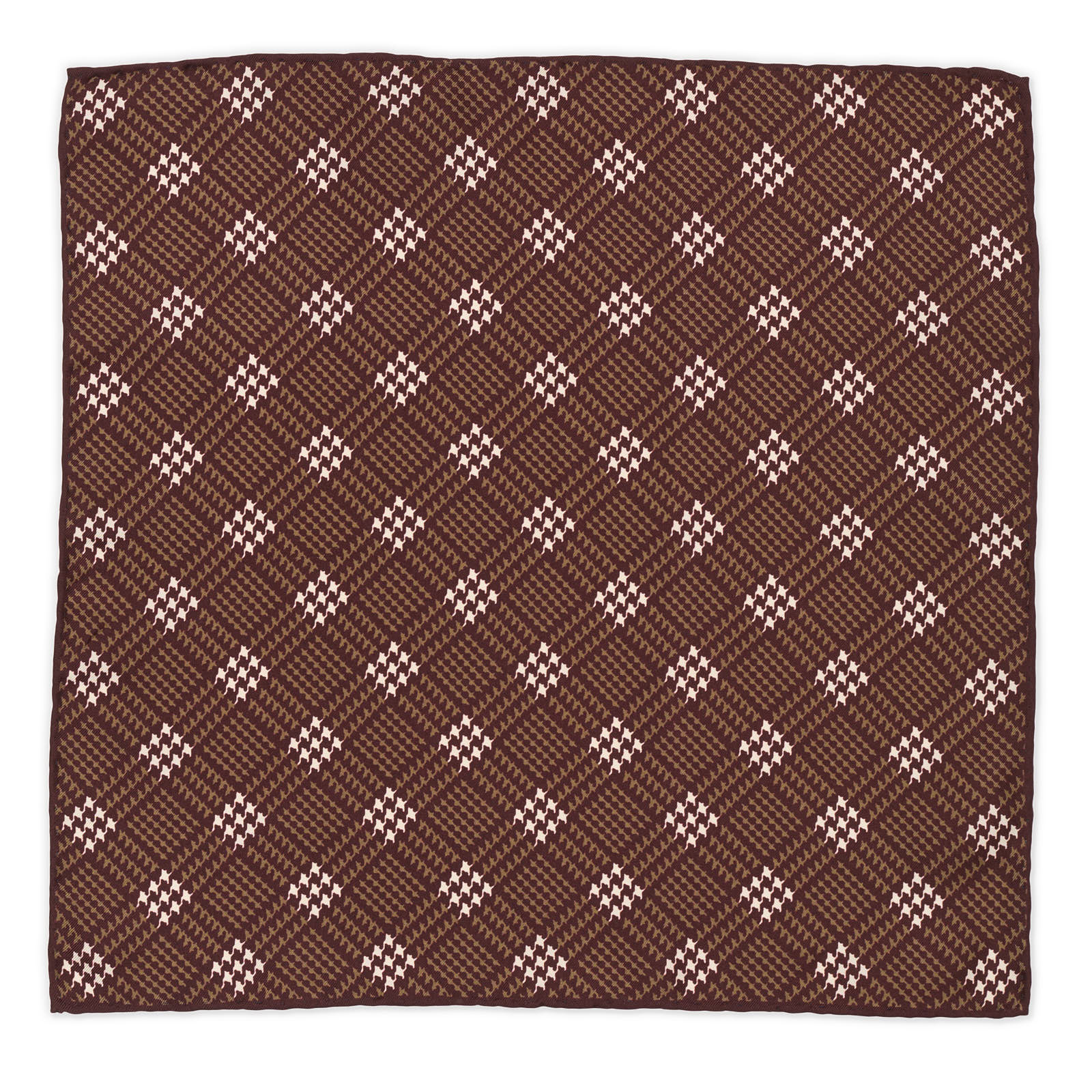VANNUCCI Milano Handmade Brown Houndstooth Silk Pocket Square NEW 32cm x 31cm