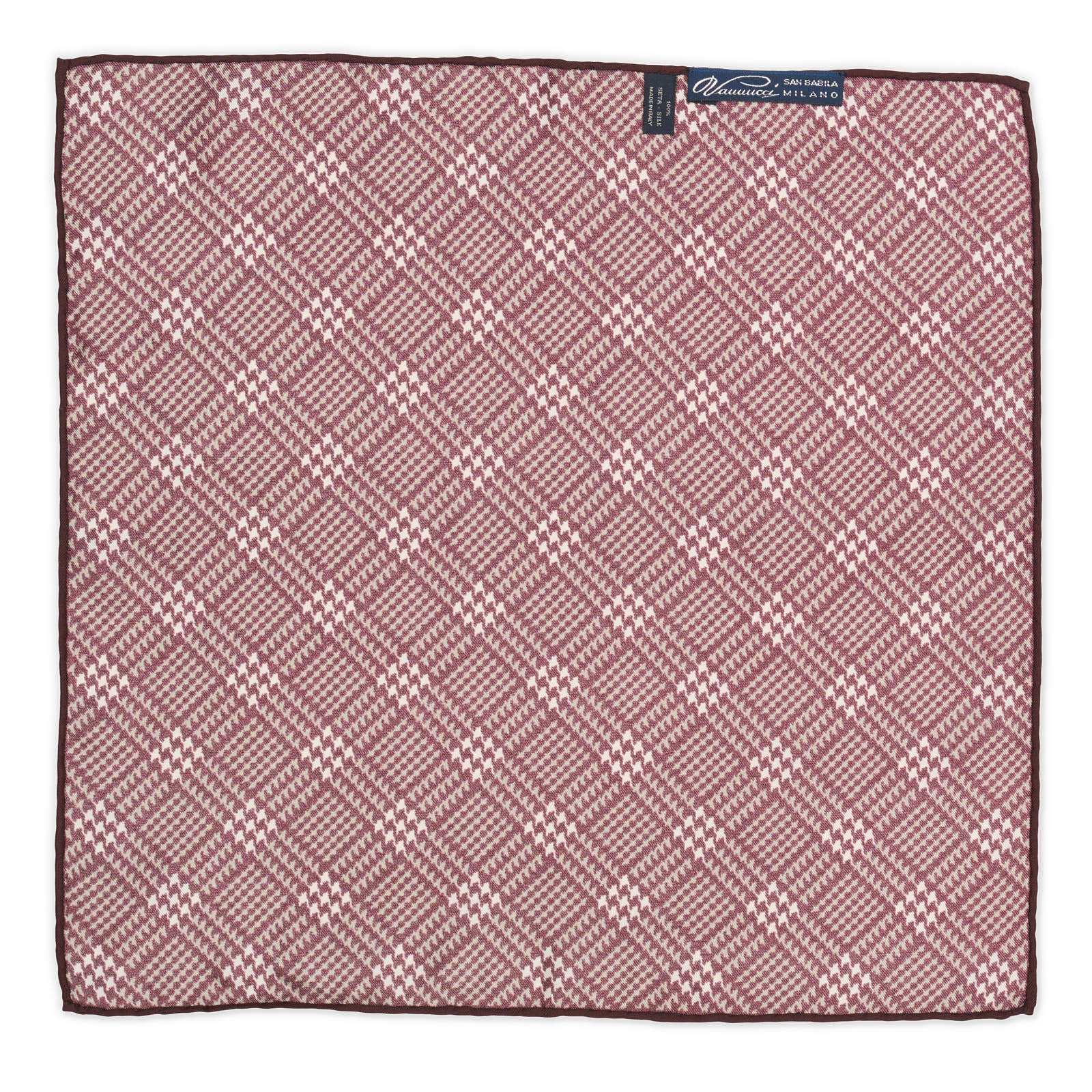 VANNUCCI Milano Handmade Brown Houndstooth Silk Pocket Square NEW 32cm x 31cm