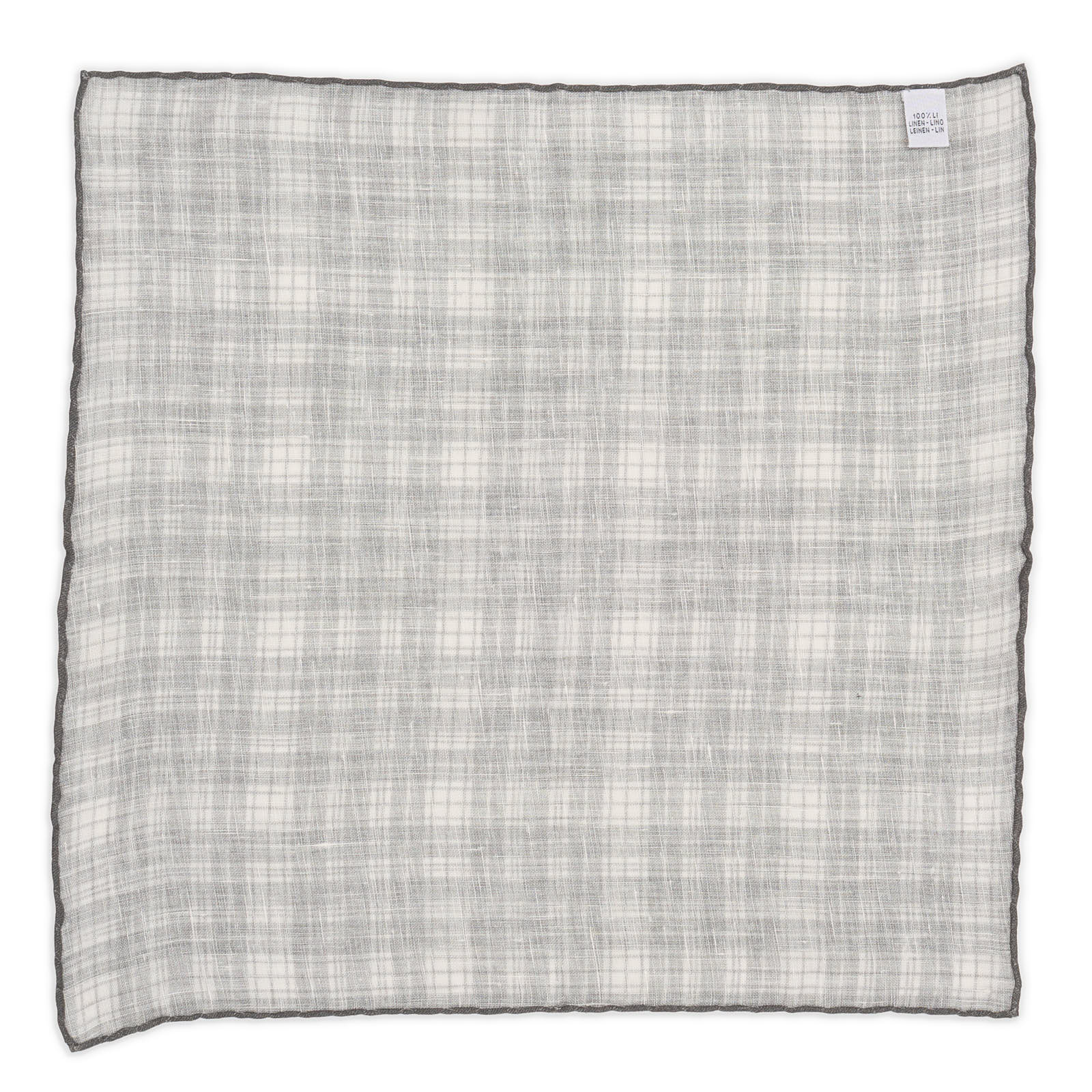 VANNUCCI Milano Handmade Gray Plaid Linen Pocket Square NEW 32cm x 32cm