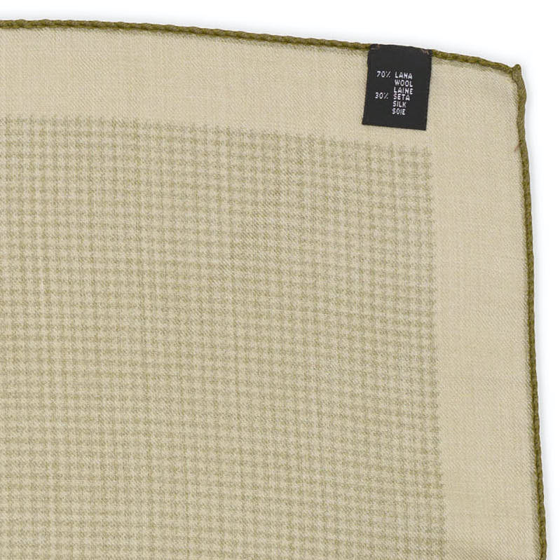 VANNUCCI Milano Handmade Green Houndstooth Wool-Silk Pocket Square NEW 32cm x 32cm