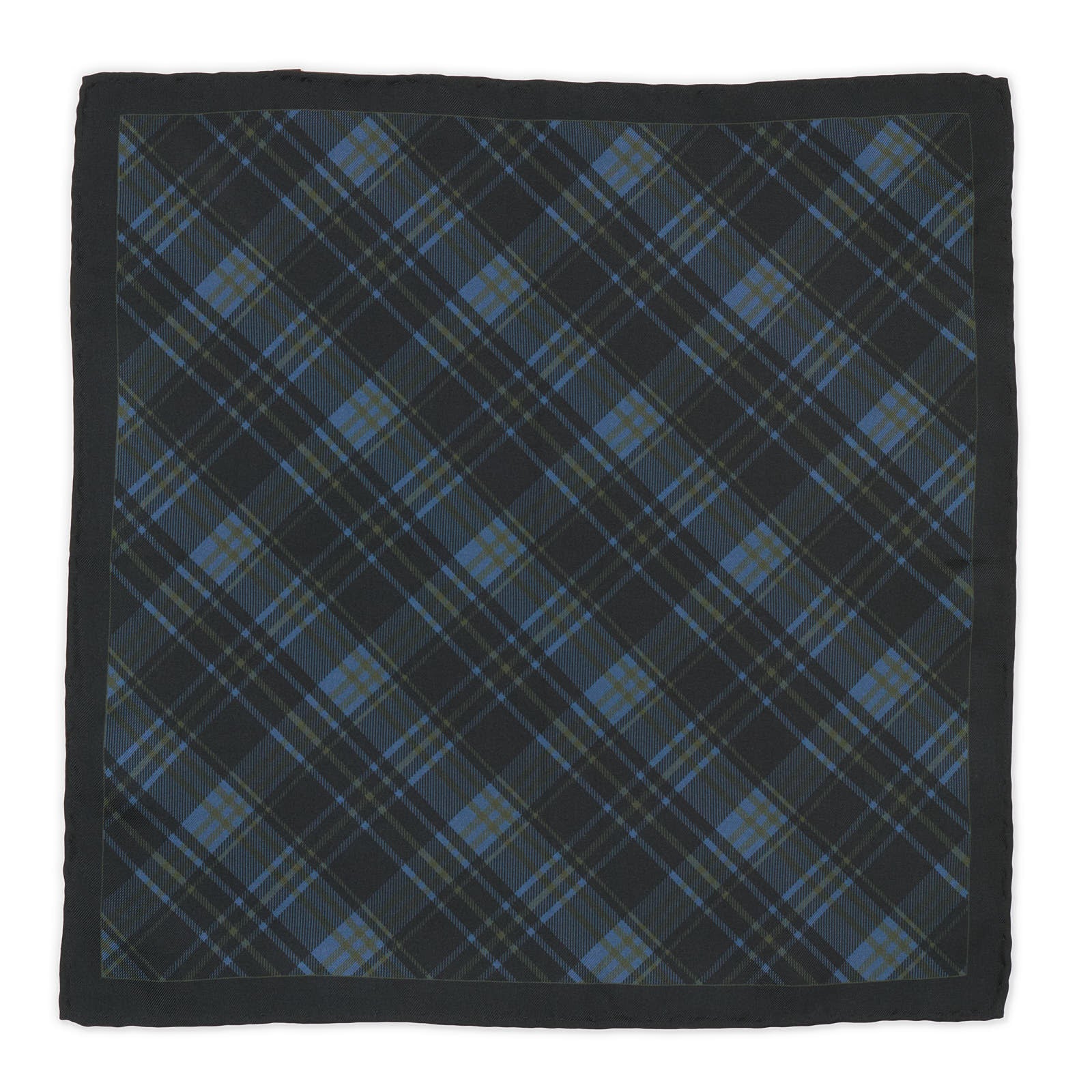 VANNUCCI Milano Handmade Navy Blue Plaids Silk Pocket Square NEW 31cm x 31cm