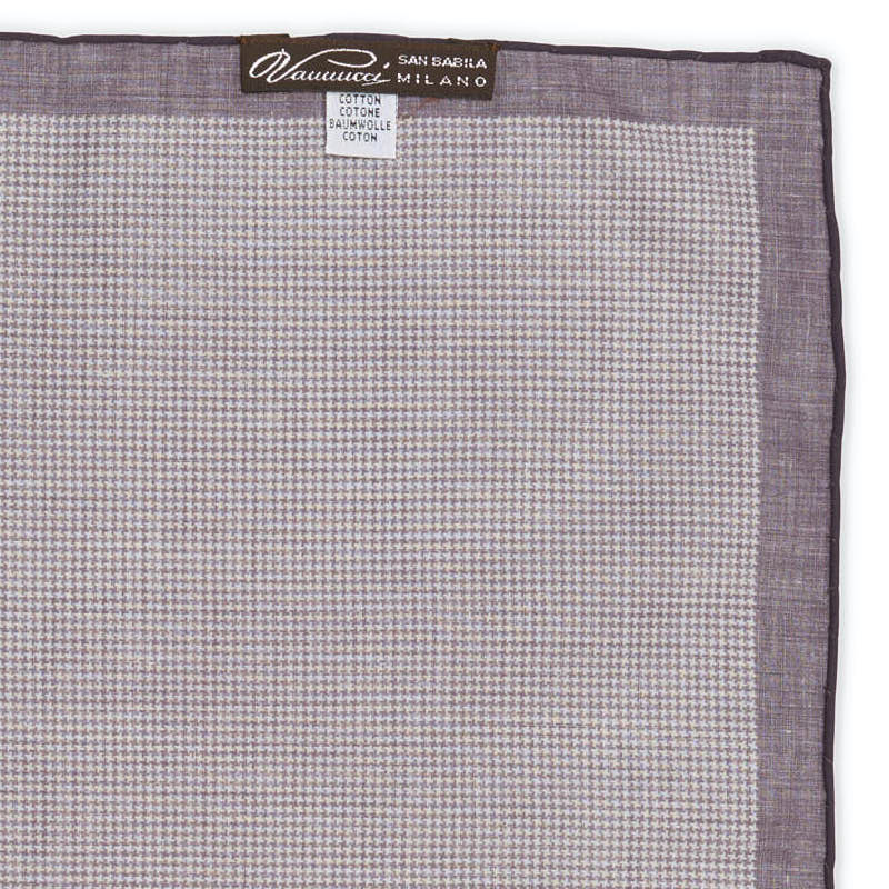 VANNUCCI Milano Handmade Purple Houndstooth Cotton Pocket Square NEW 32cm x 32cm