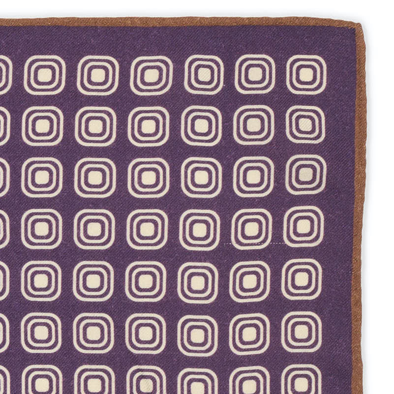 VANNUCCI Milano Handmade Purple Medallion Linen Pocket Square NEW 30cm x 30cm