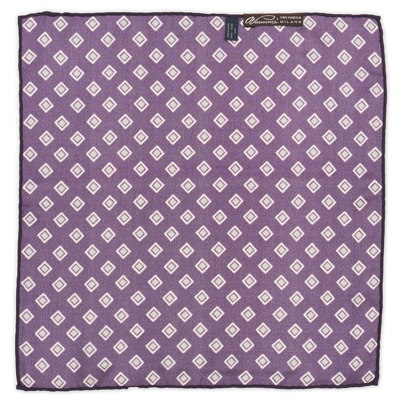 VANNUCCI Milano Handmade Purple Medallion Silk Pocket Square NEW 31cm x 31cm