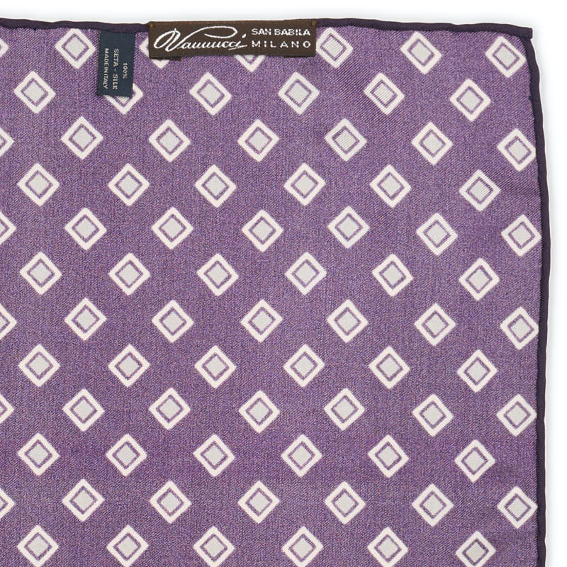 VANNUCCI Milano Handmade Purple Medallion Silk Pocket Square NEW 31cm x 31cm