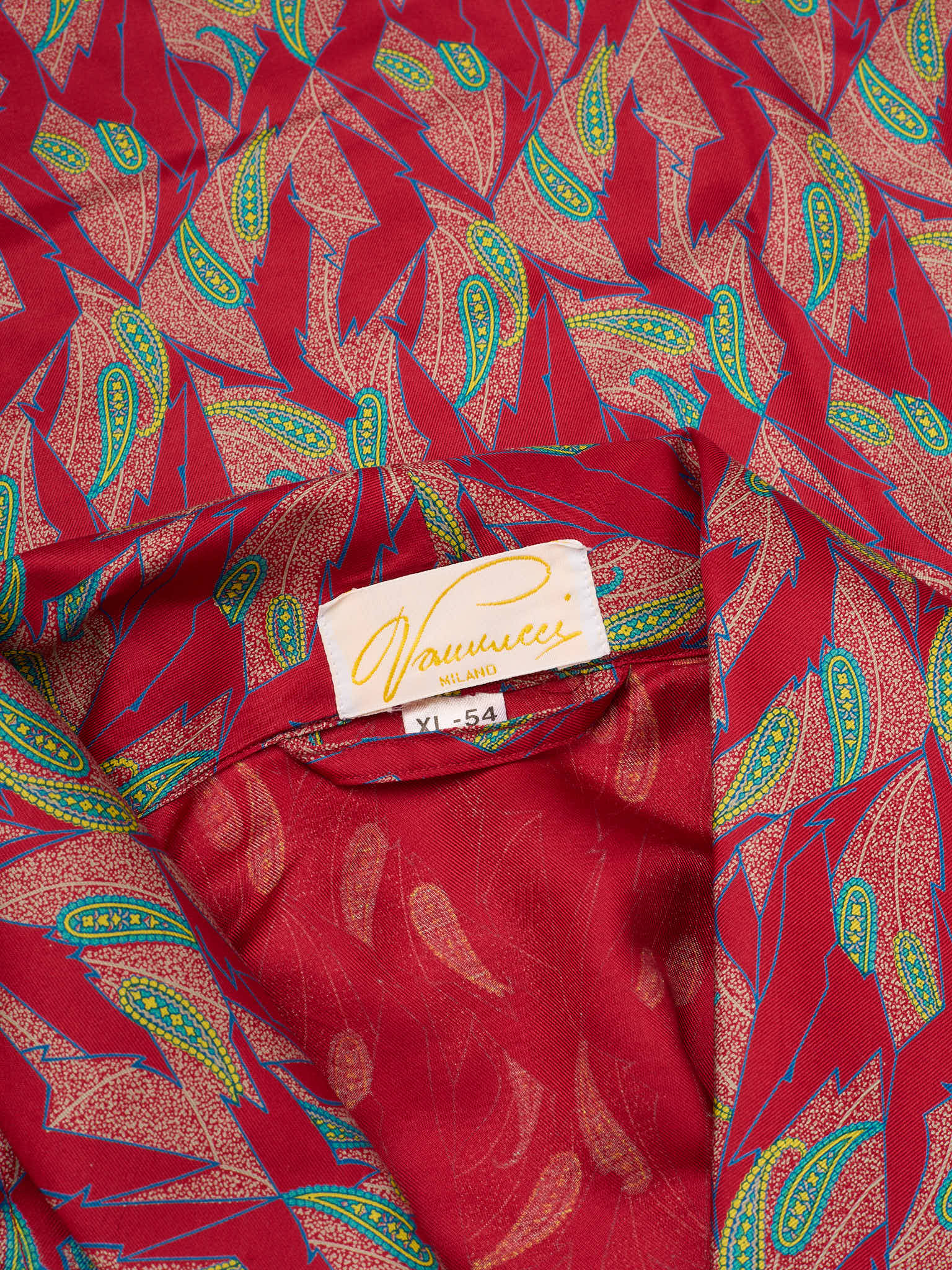 VANNUCCI Milano Luxury Red Paisley Silk Dressing Gown Robe NEW Vintage XL