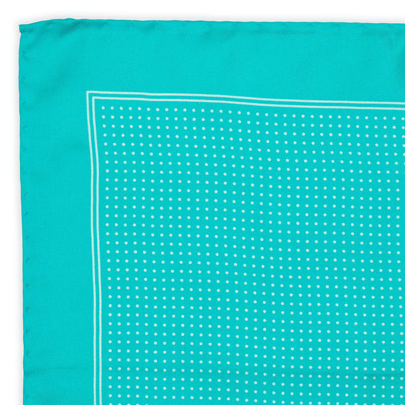 VANNUCCI Milano Handmade Turquoise Dot Silk Pocket Square NEW 31cm x 31cm
