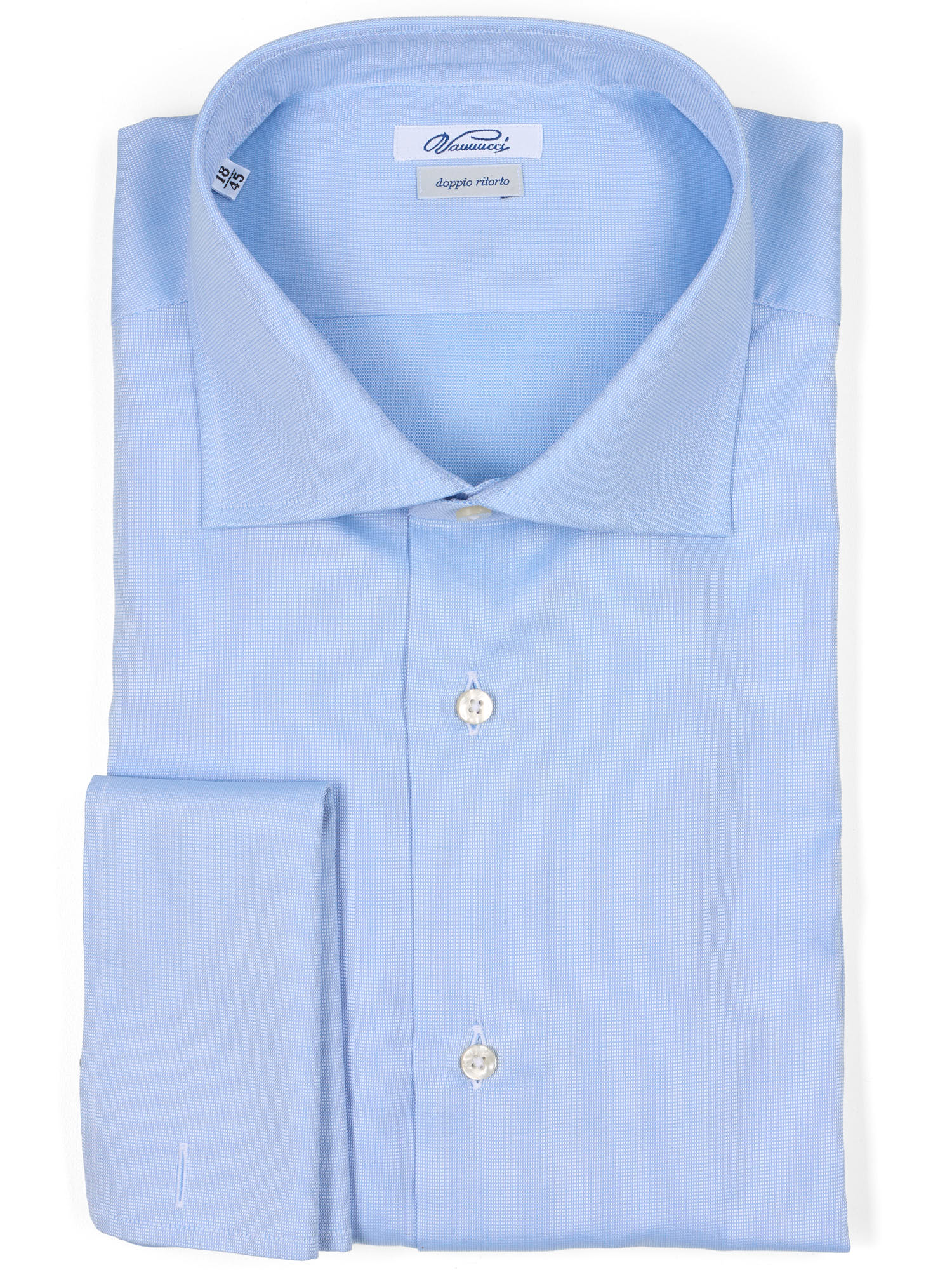 VANNUCCI Milano Light Blue Oxford Cotton French Cuff Dress Shirt