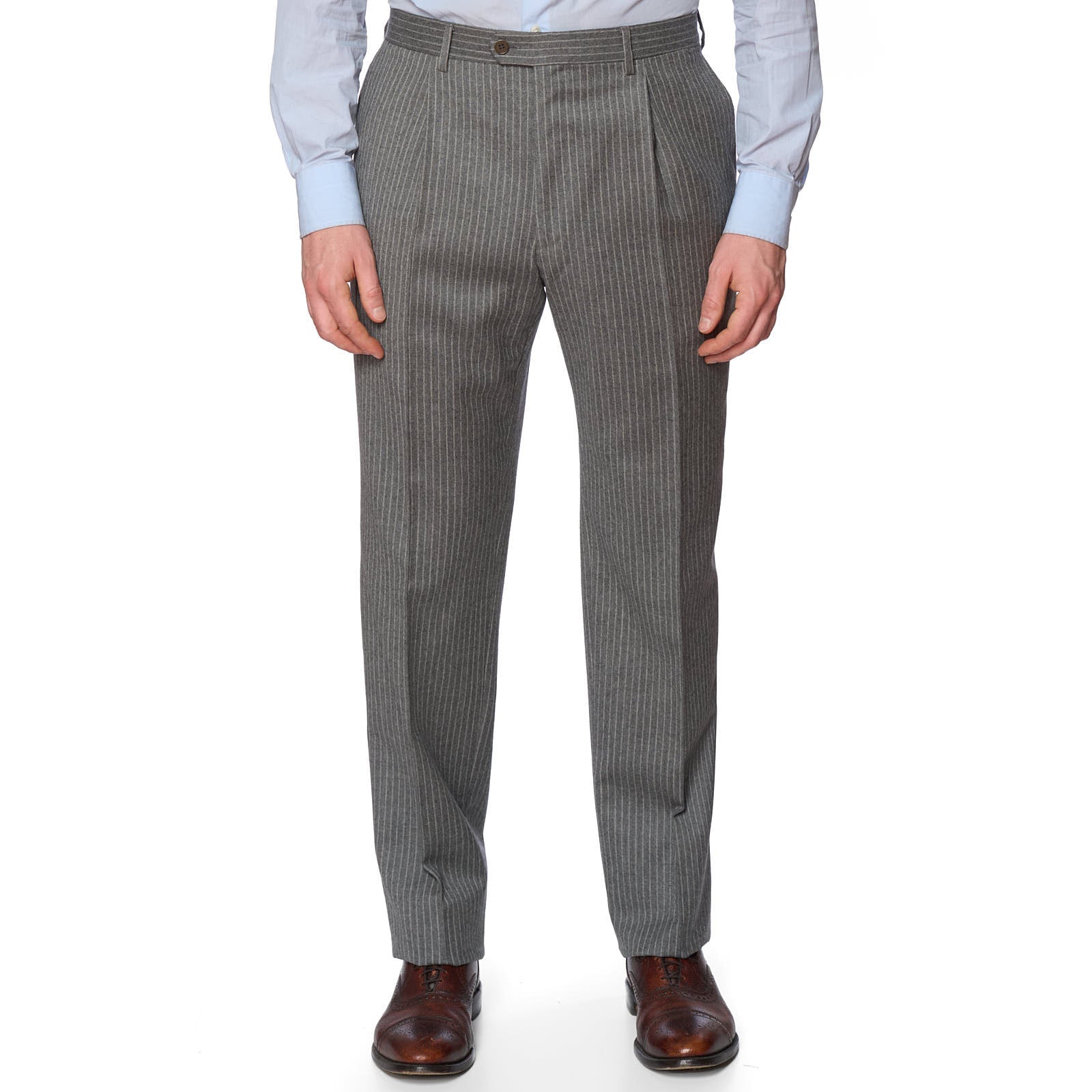 VANNUCCI Milano Gray Chalk Striped Flannel Suit EU 54 NEW US 44