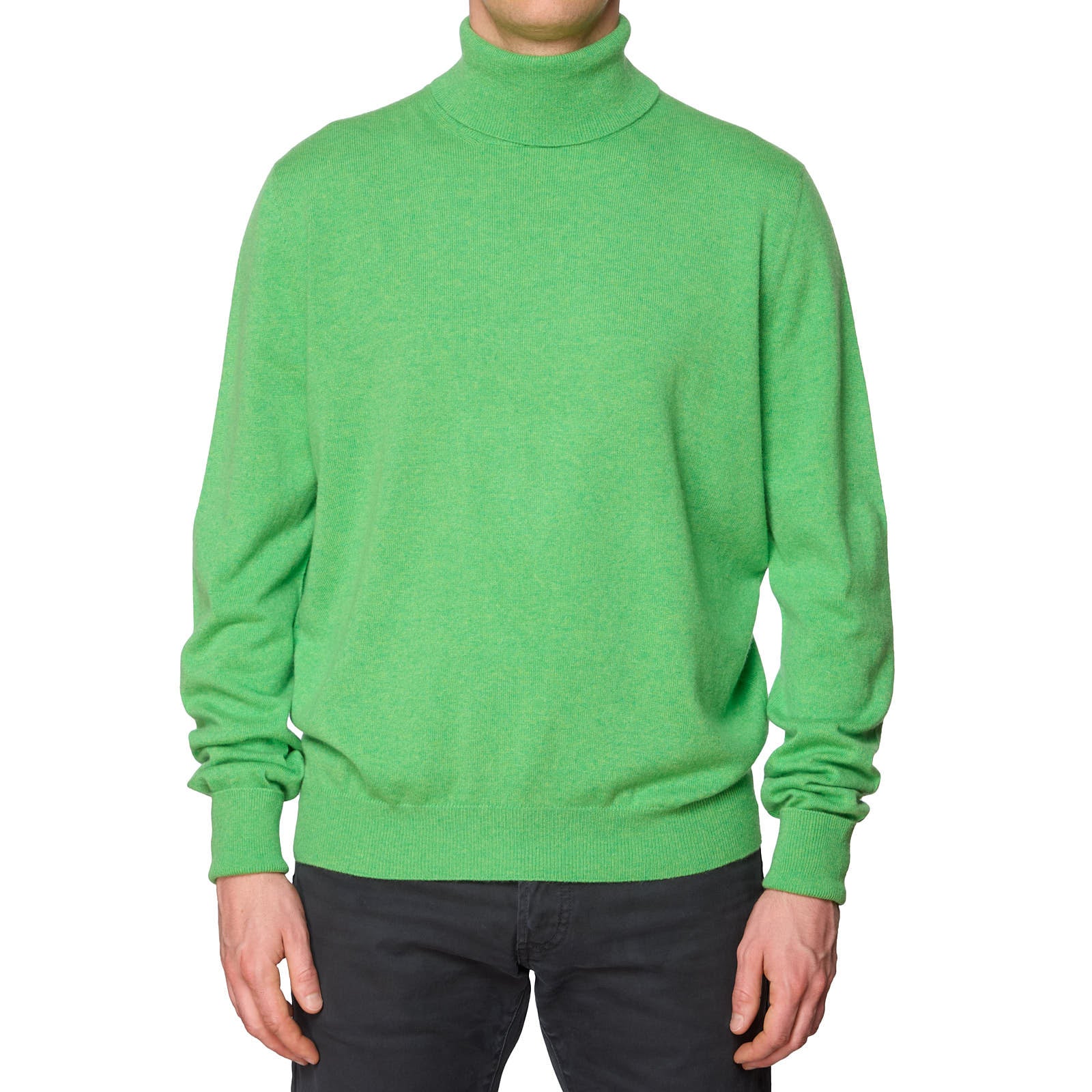 VANNUCCI Milano Light Green Loro Piana 2/28 Knit Turtleneck Sweater EU 56 US XXL