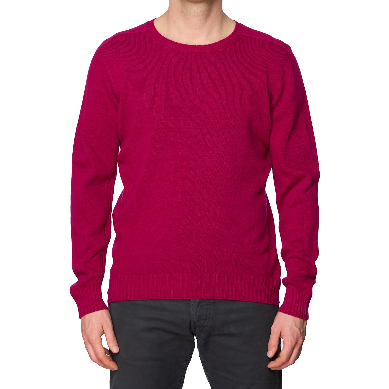 VANNUCCI Milano Magenta Wool-Cashmere Knit Crewneck Sweater EU 48 S