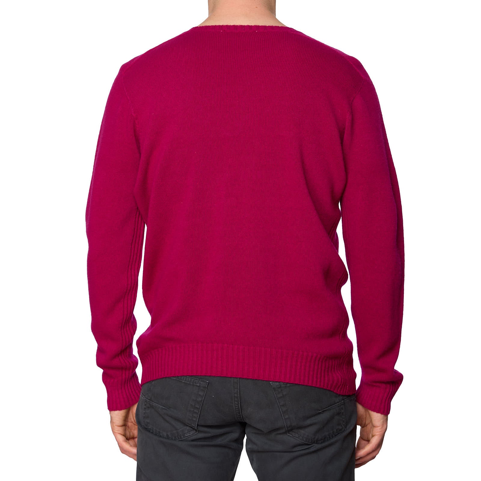 VANNUCCI Milano Magenta Wool-Cashmere Knit Crewneck Sweater EU 48 S