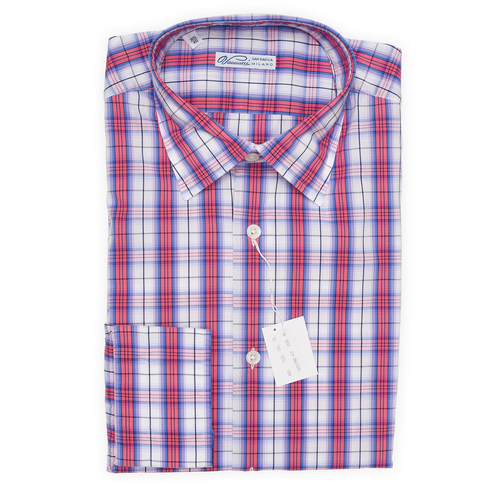 VANNUCCI Milano Multicolor Plaid Cotton-Polyamide-Elastane Dress Shirt NEW