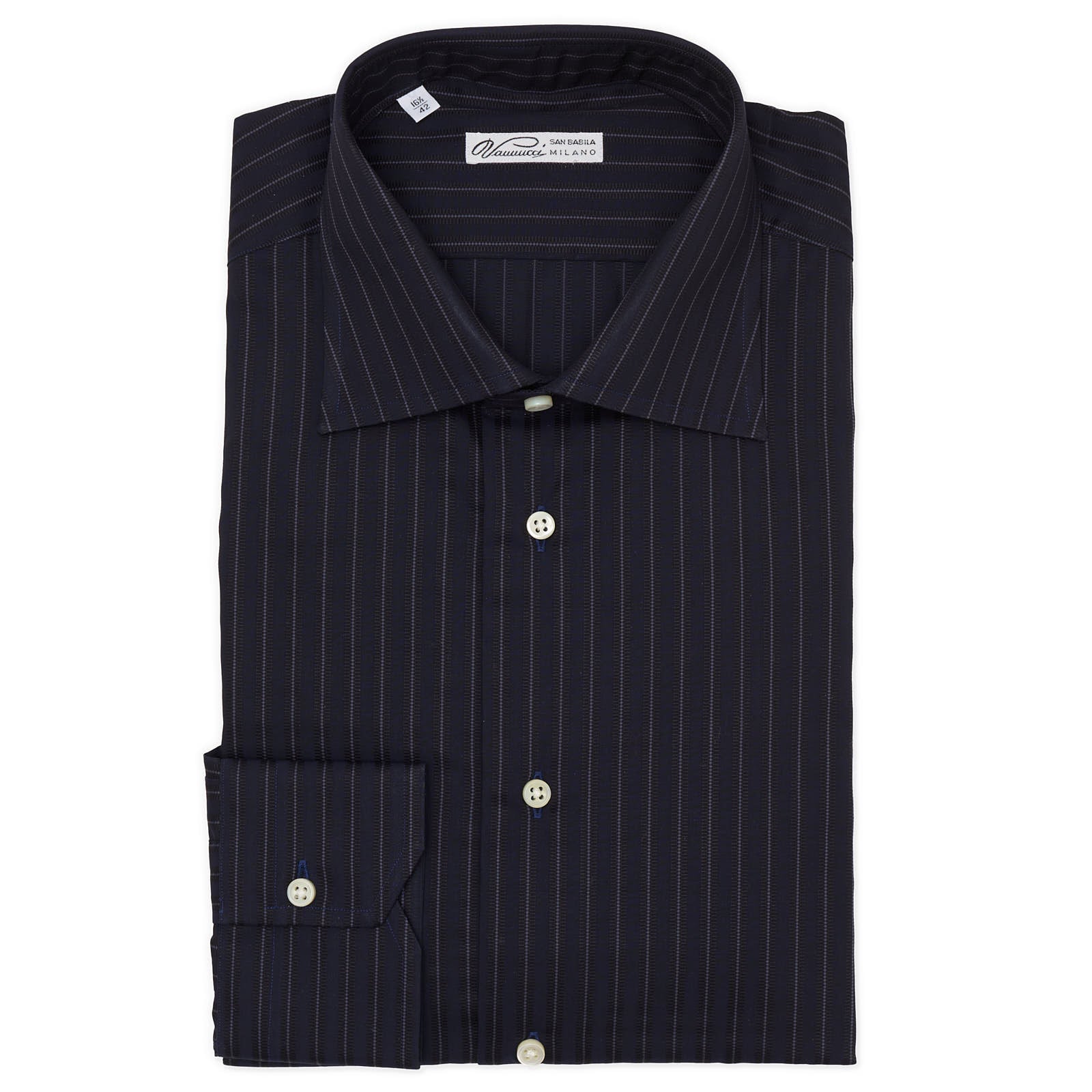 VANNUCCI Milano Navy Blue Striped Cotton Dress Shirt New 16.5 VANNUCCI Milano Navy Blue Striped Cotton Dress Shirt New 16.5
