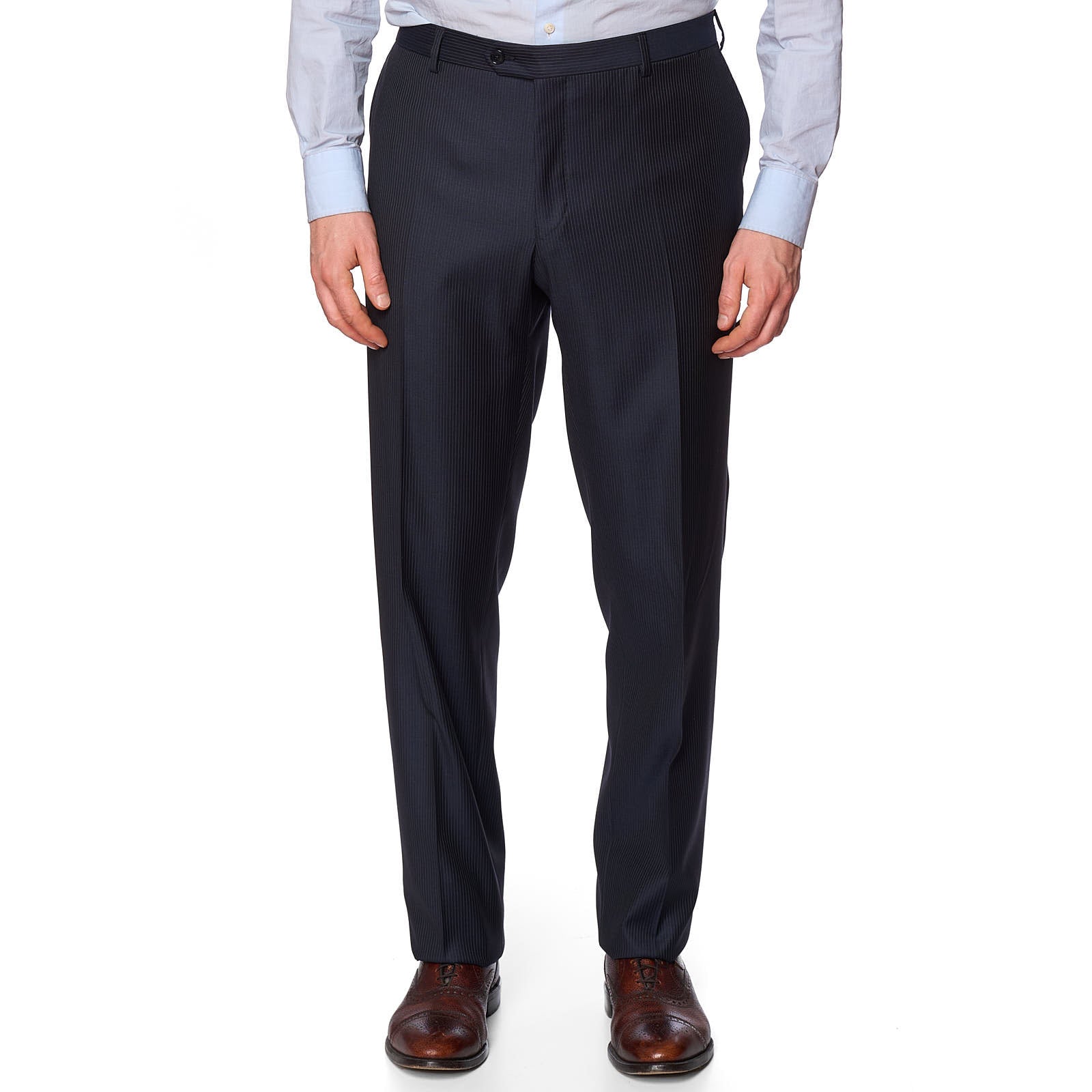 VANNUCCI Navy Blue Tasmanian Super 150's Pinstripe Suit EU 54 NEW US 44