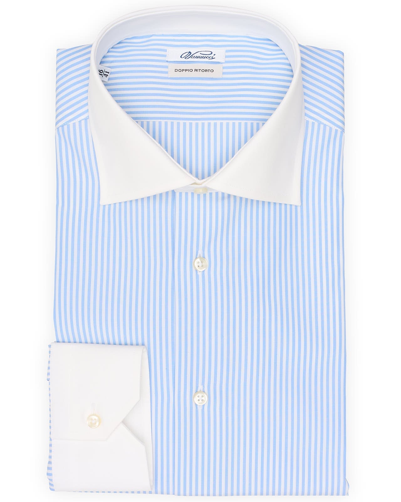 VANNUCCI Milano Sky Blue Bengal Striped Dress Shirt EU 41 NEW US 16