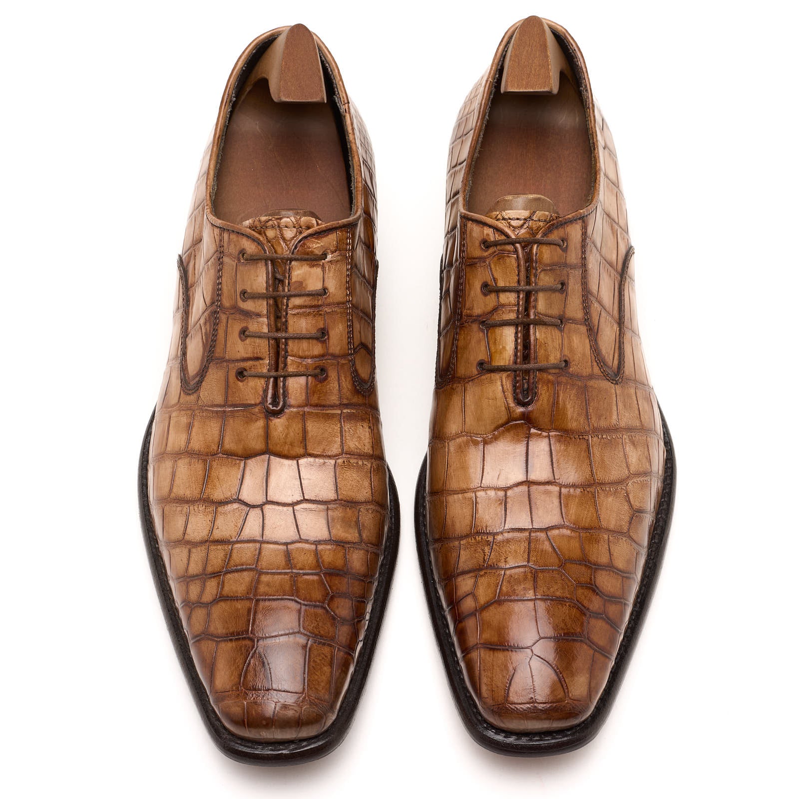 VANNUCCI Cognac Genuine Crocodile Leather 4 Eyelet Oxford Dress Shoes EU 45 US 11.5