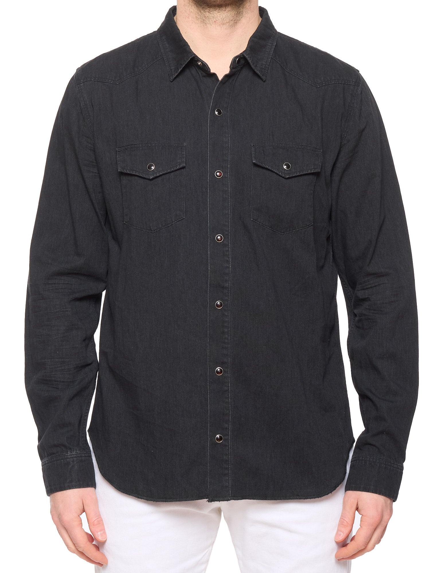 VINCE Black Cotton Denim Western Snap Casual Shirt Size L