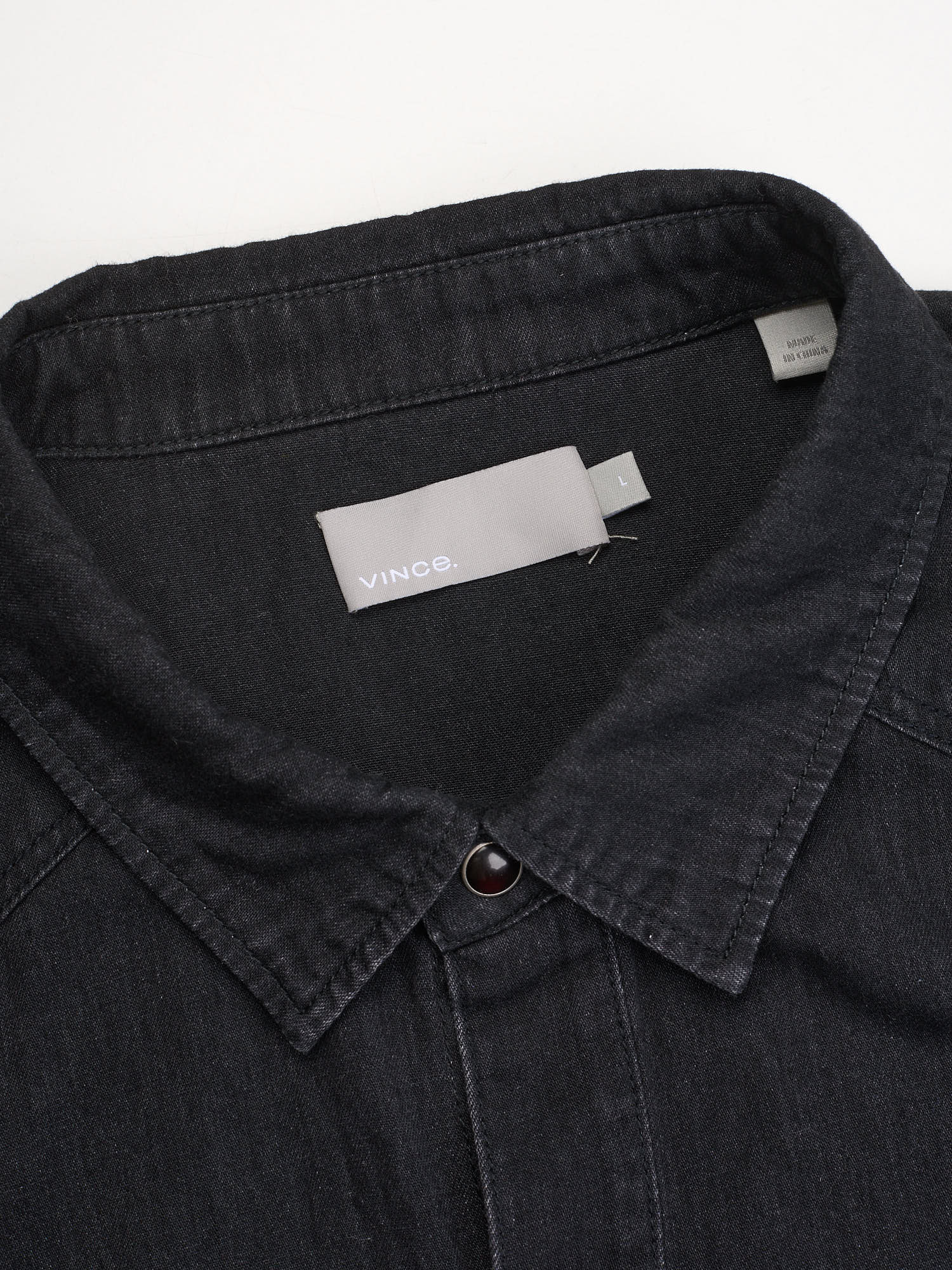 VINCE Black Cotton Denim Western Snap Casual Shirt Size L