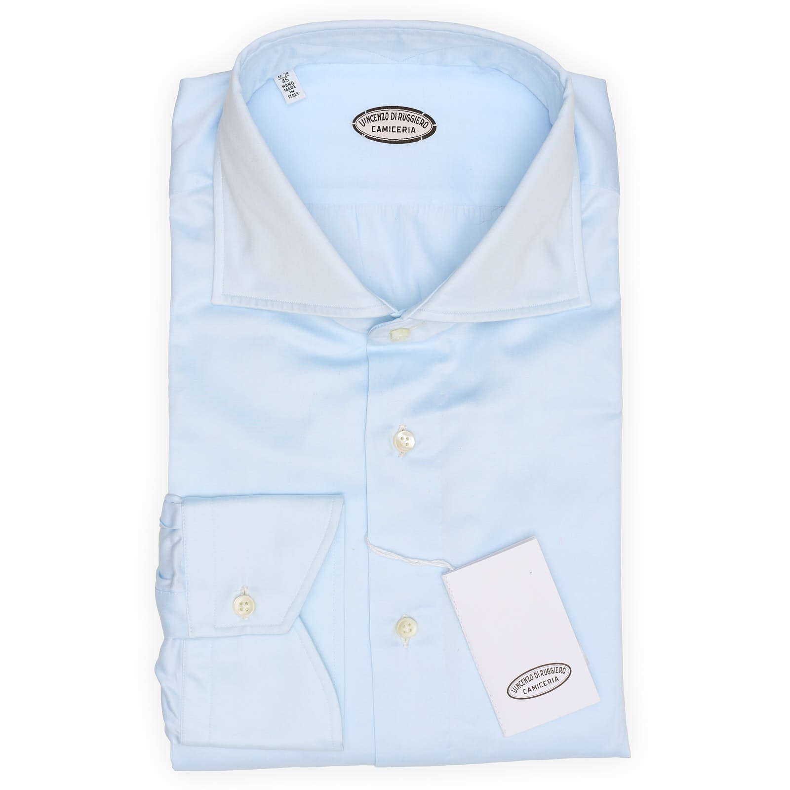 VINCENZO DI RUGGIERO Handmade Blue Poplin Dress Shirt EU 45 New US 17.75