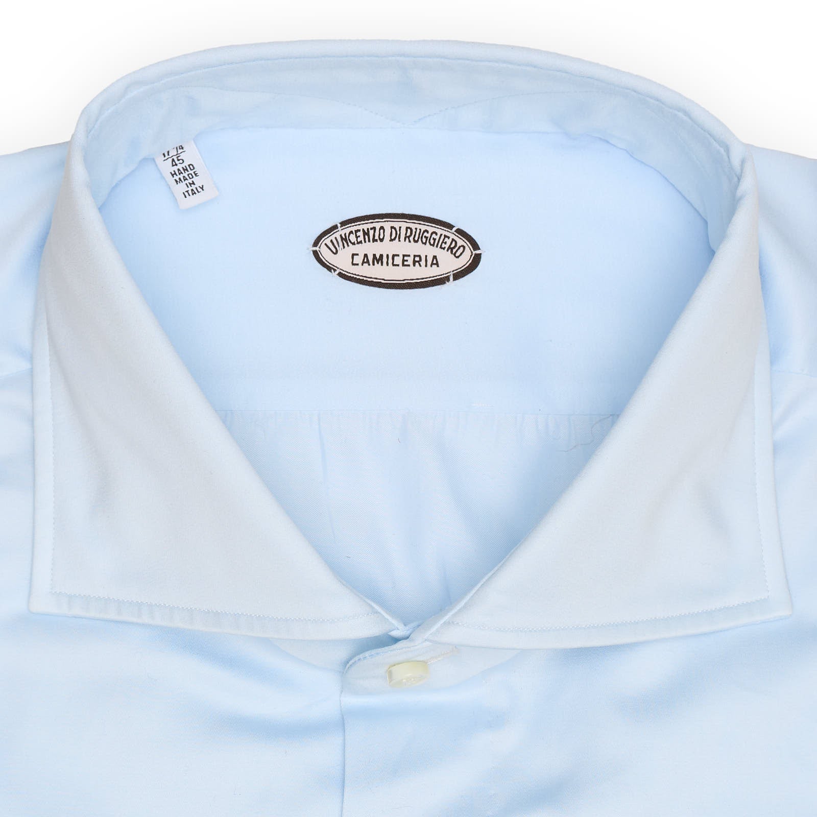 VINCENZO DI RUGGIERO Handmade Blue Poplin Dress Shirt EU 45 NEW US 17.75