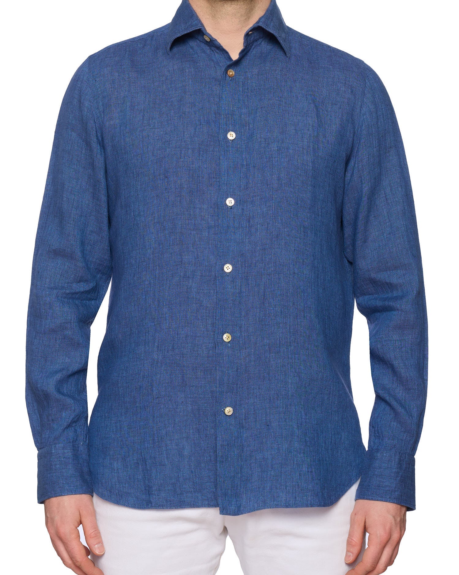 VINCENZO DI RUGGIERO Handmade Blue Linen Dress Shirt EU 40 US 15.75