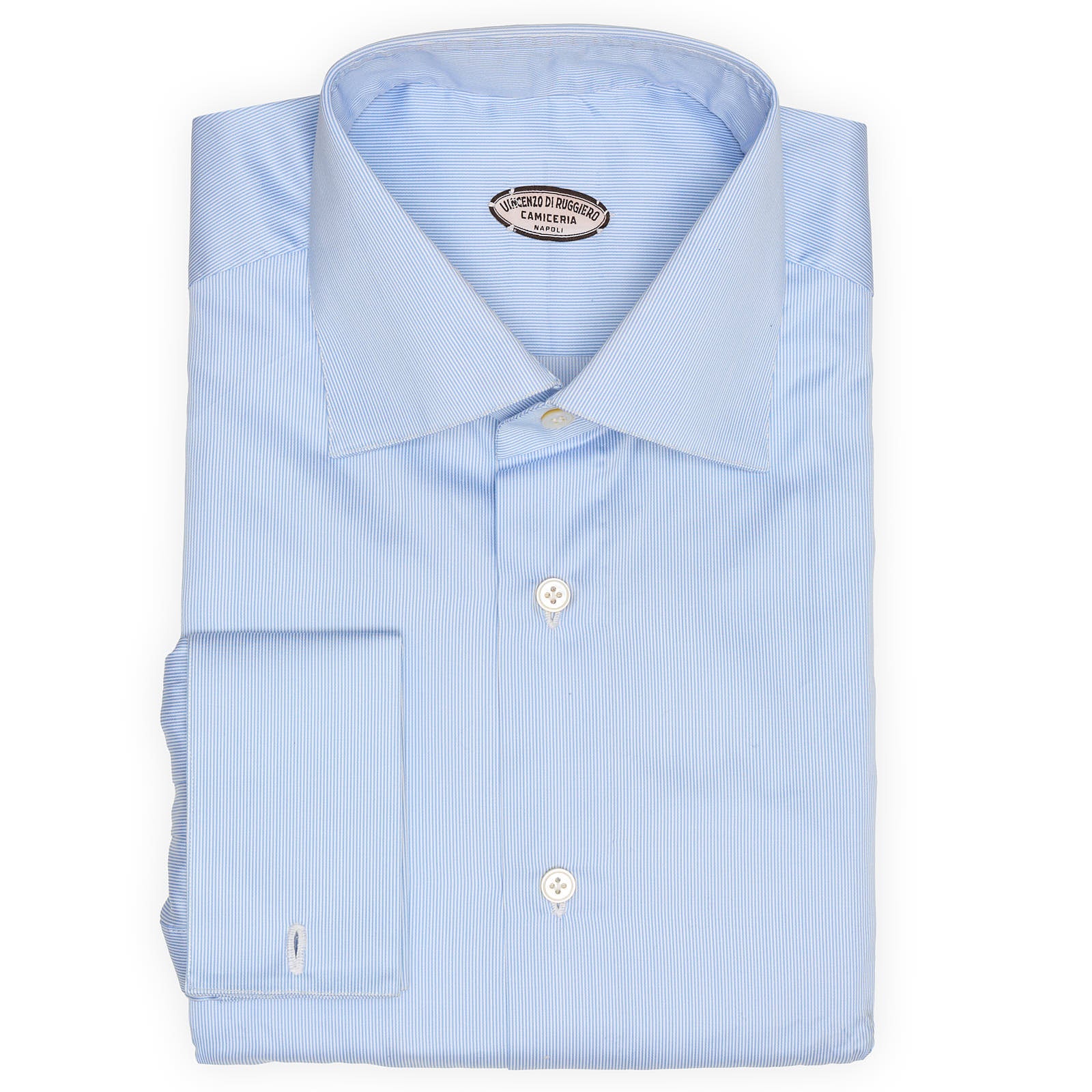 VINCENZO DI RUGGIERO Custom Made Blue Striped French Cuff Dress Shirt VINCENZO DI RUGGIERO Custom Made Blue Striped French Cuff Dress Shirt