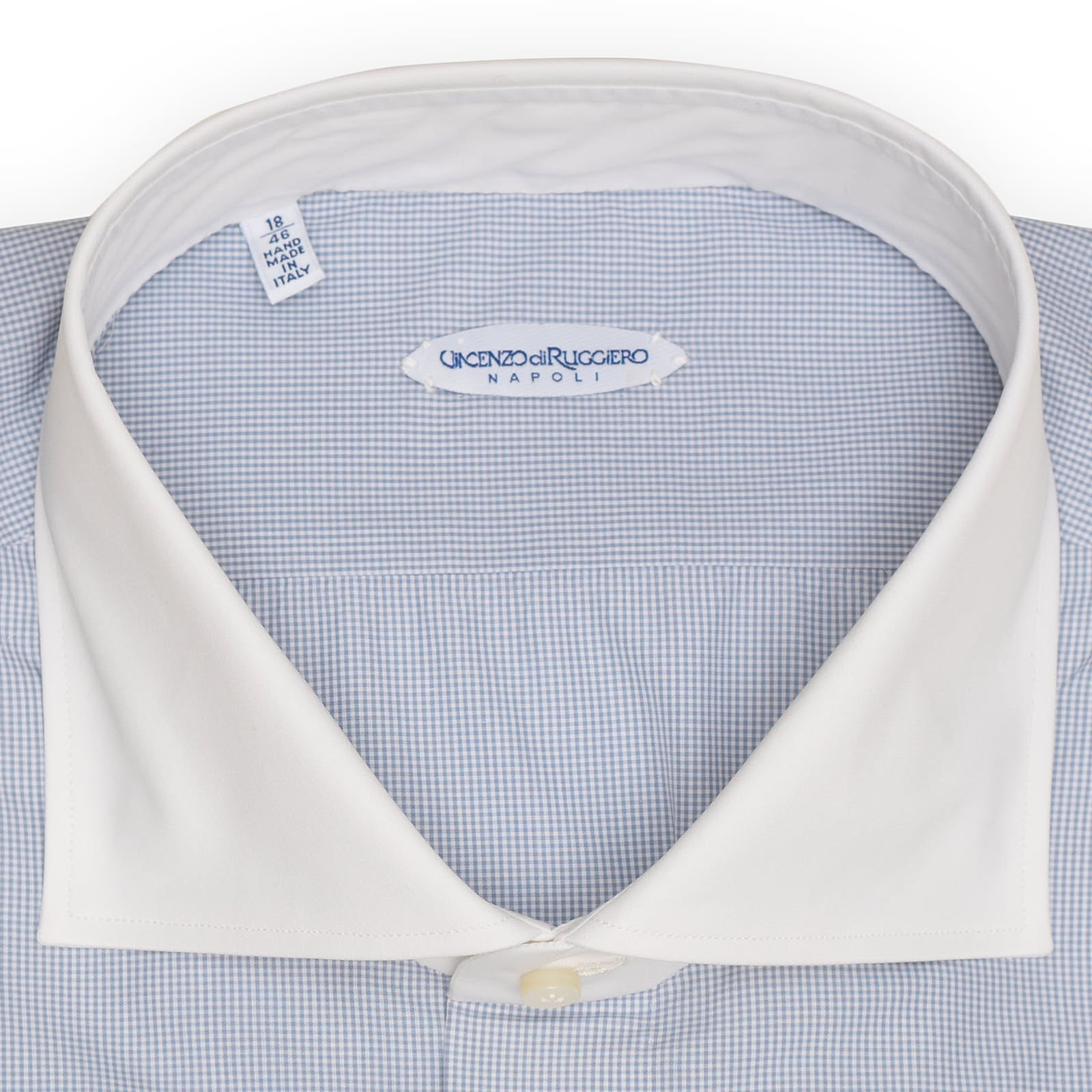 VINCENZO DI RUGGIERO Handmade Blue Windowpane Cotton Dress Shirt EU 46 NEW US 18