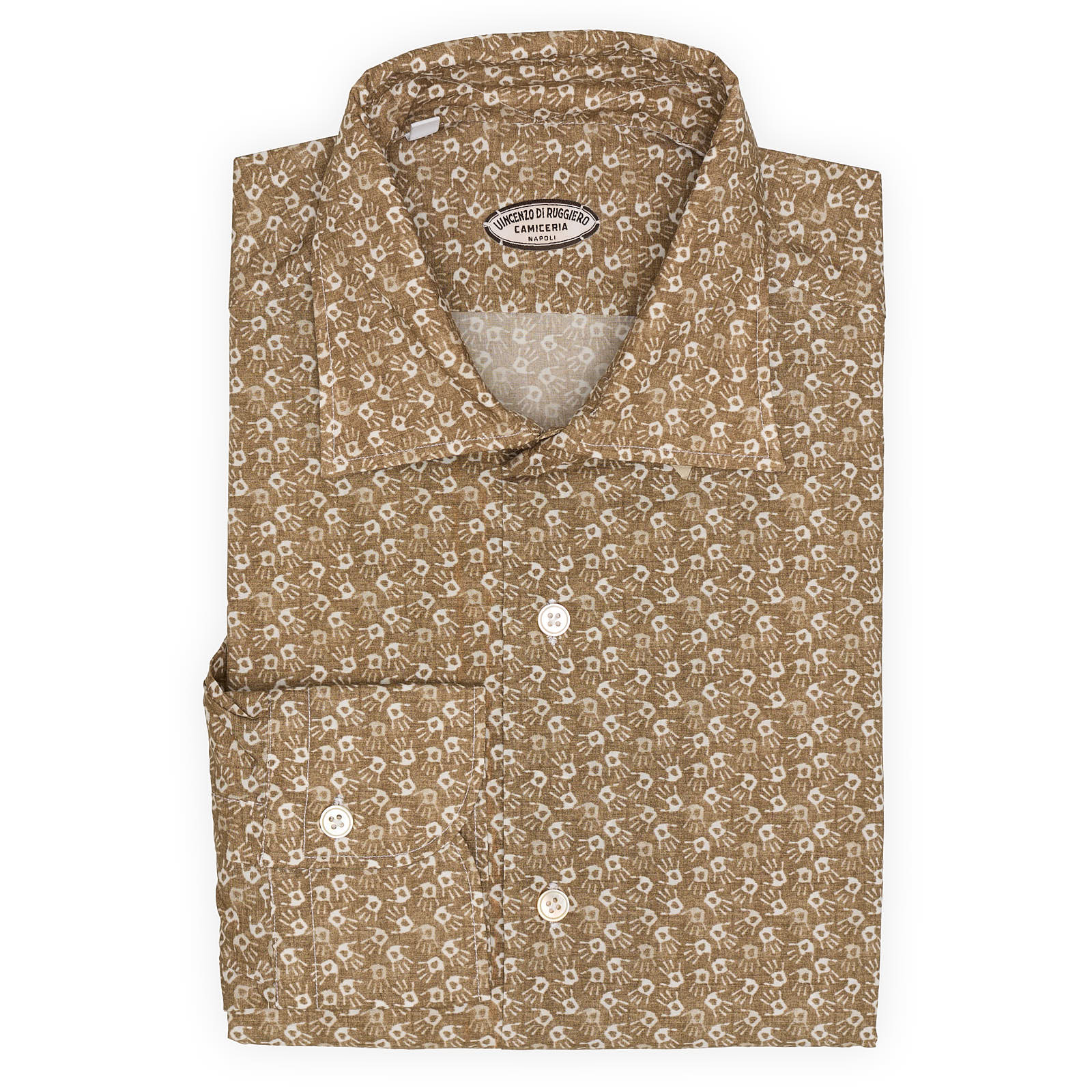 VINCENZO DI RUGGIERO Beige-Brown Cotton Shirt EU 42 NEW US 16.5