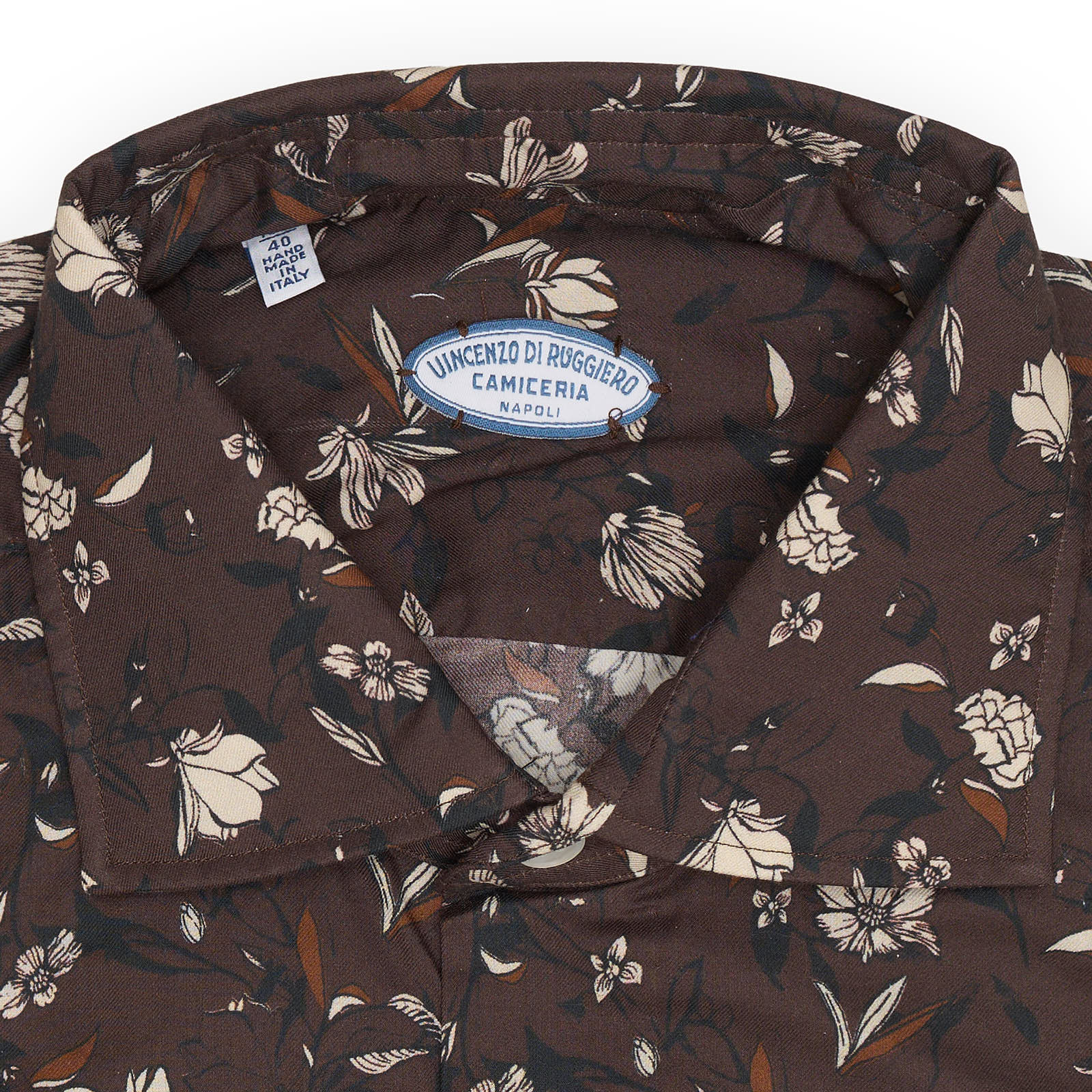 VINCENZO DI RUGGIERO Handmade Brown Floral Cotton Shirt EU 40 NEW US 15.75