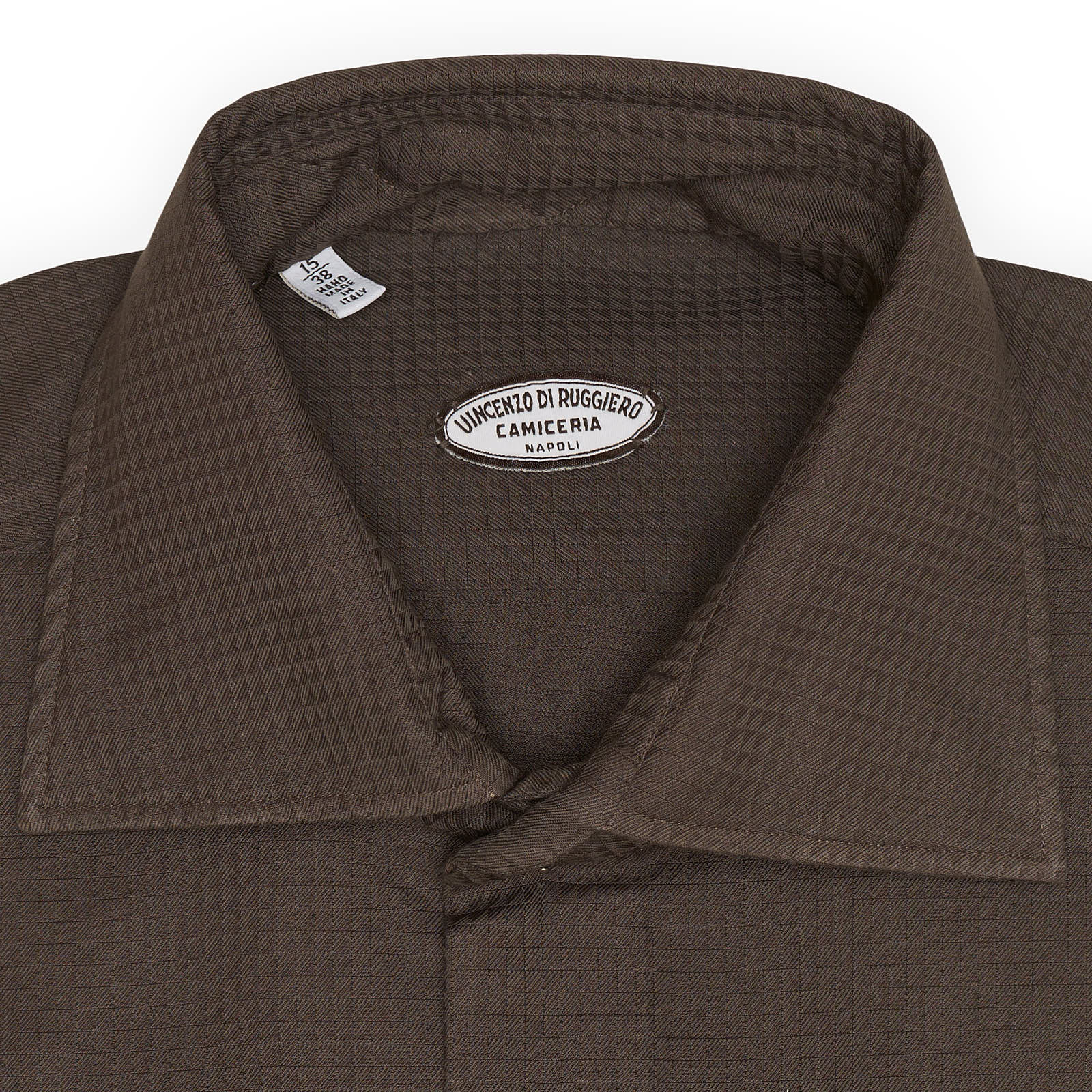 VINCENZO DI RUGGIERO Handmade Brown Plaid Cotton Dress Shirt EU 38 NEW US 15