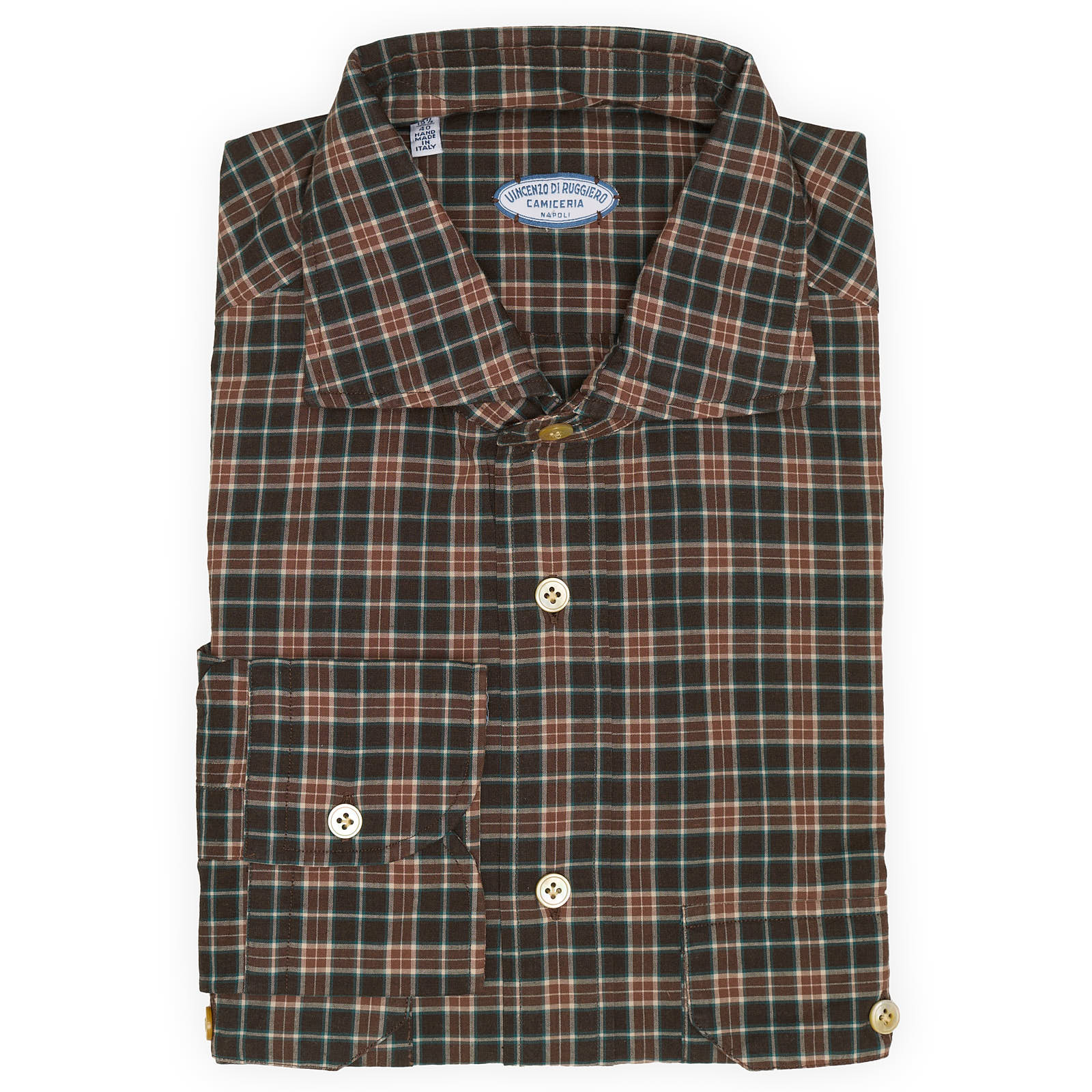 VINCENZO DI RUGGIERO Brown Plaid Cotton Shirt EU 40 NEW US 15.75