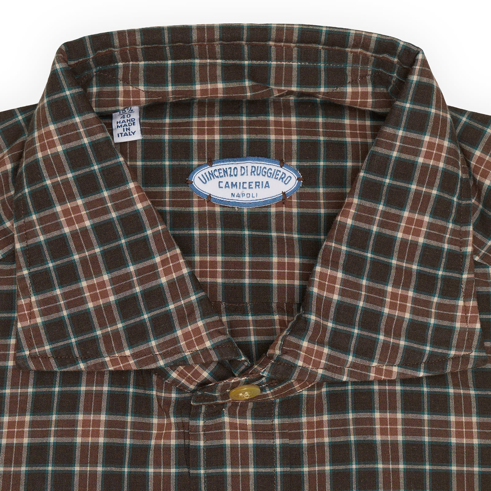 VINCENZO DI RUGGIERO Brown Plaid Cotton Shirt EU 40 NEW US 15.75