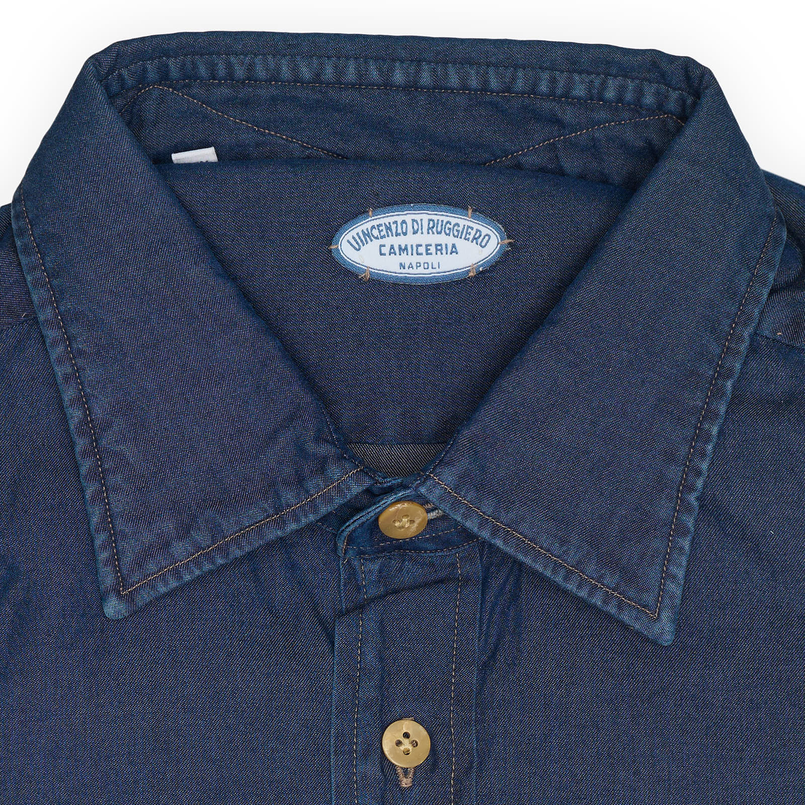 VINCENZO DI RUGGIERO Denim Blue Front Pocket Cotton Shirt EU 39 NEW US 15.5