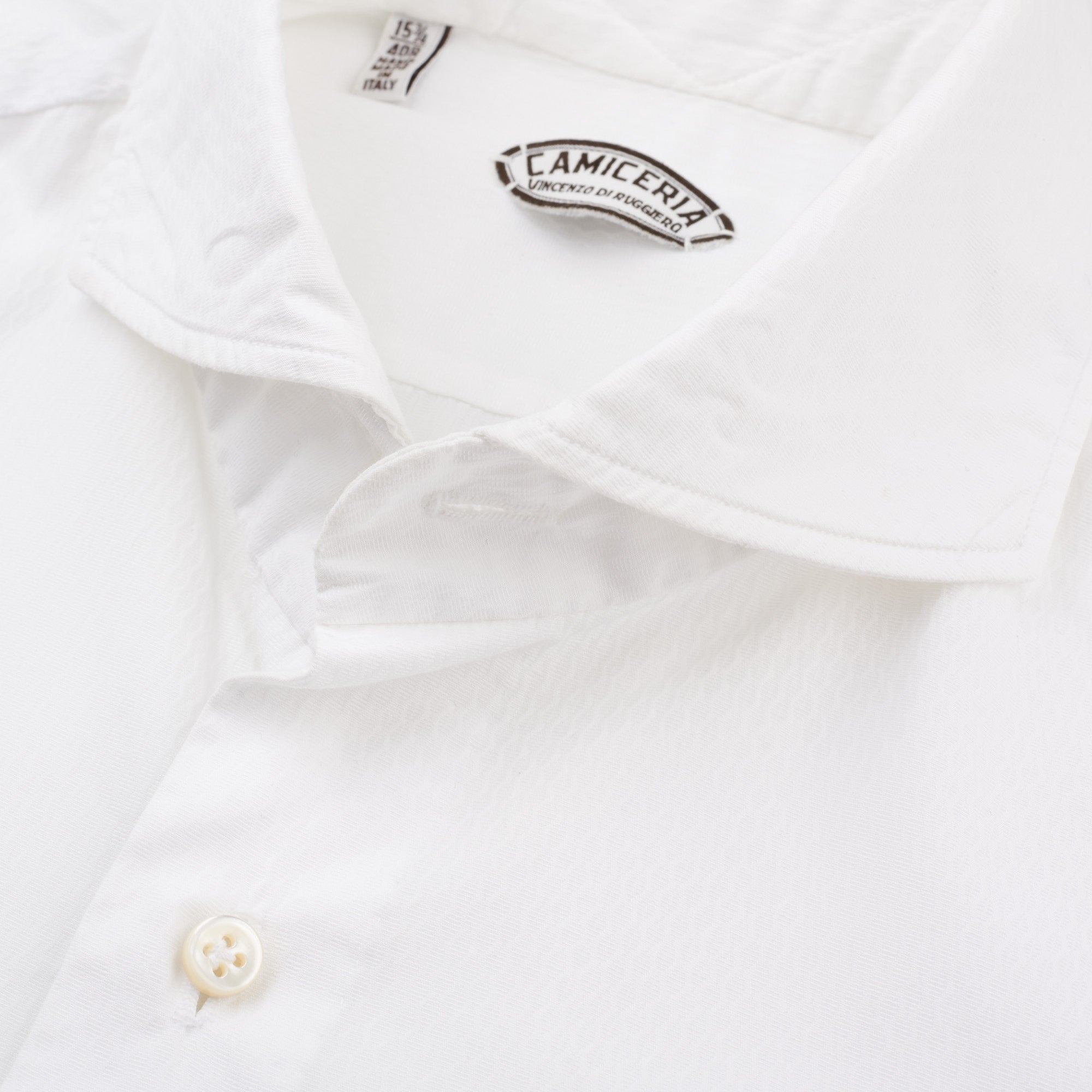 VINCENZO DI RUGGIERO Handmade White Jacquard Cotton Dress Shirt EU 40 US 15.75 VINCENZO DI RUGGIERO