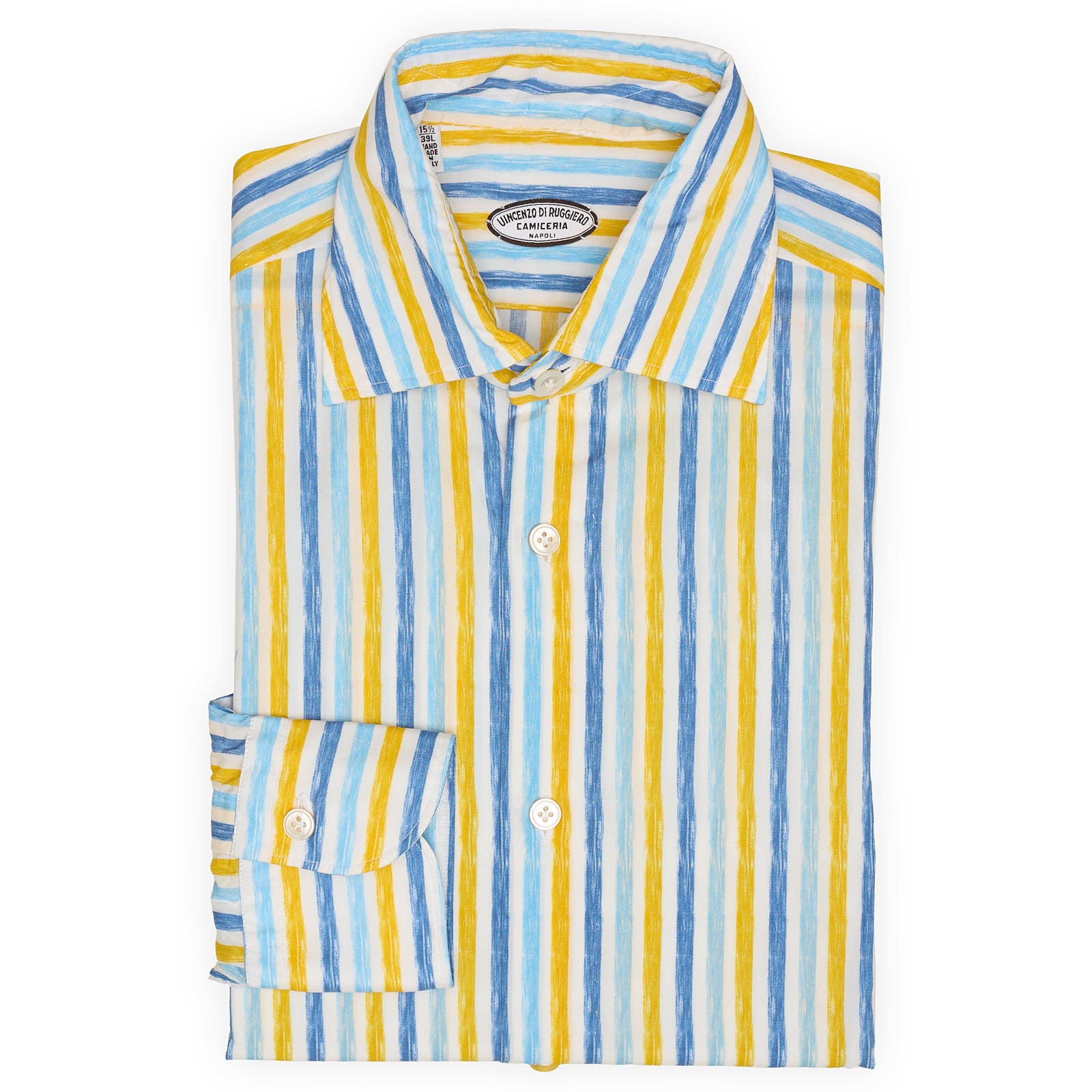 VINCENZO DI RUGGIERO Multicolor Striped Cotton Dress Shirt EU 39 NEW U