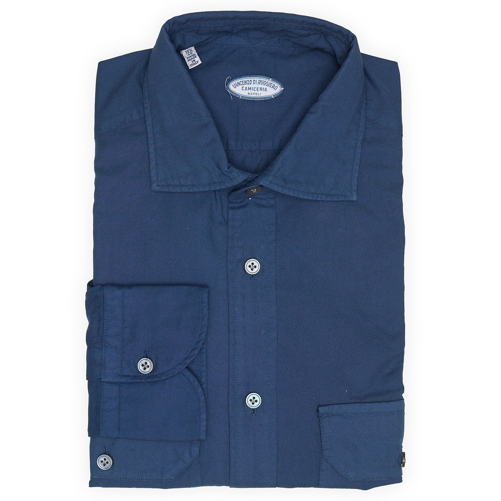 VINCENZO DI RUGGIERO Handmade Blue Cotton Dress Shirt EU 40 NEW US 15.75