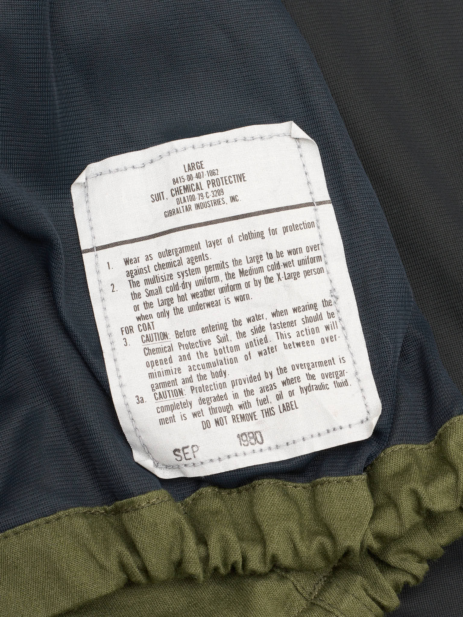 Vintage 1980 Gibraltar Industries Olive Chemical Protective Cotton Military Jacket NOS