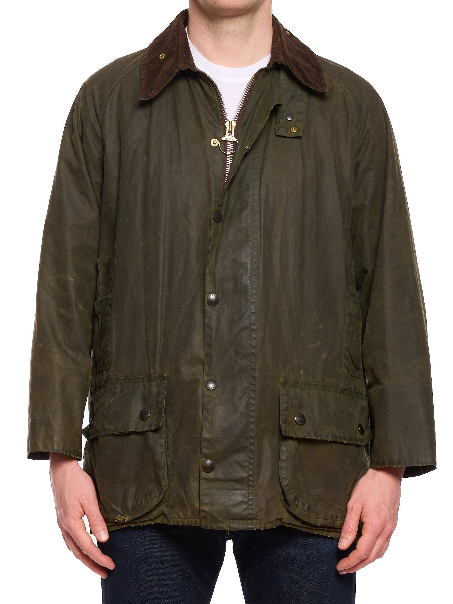Vintage BARBOUR Beaufort Olive Green Waxed Jacket 3 Crest