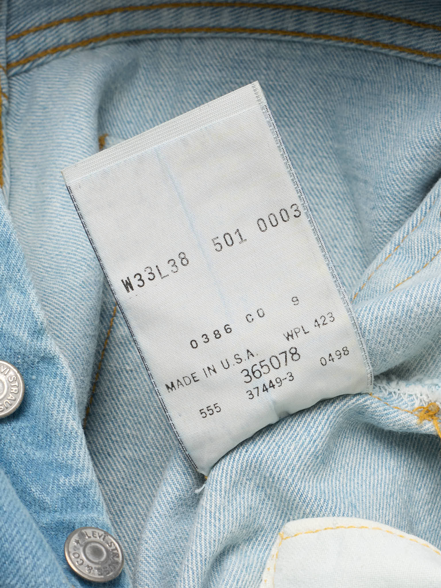 NOS Vintage 1998 LEVI'S 501 Valencia St. Light Blue Cotton Jeans Made in USA LVC