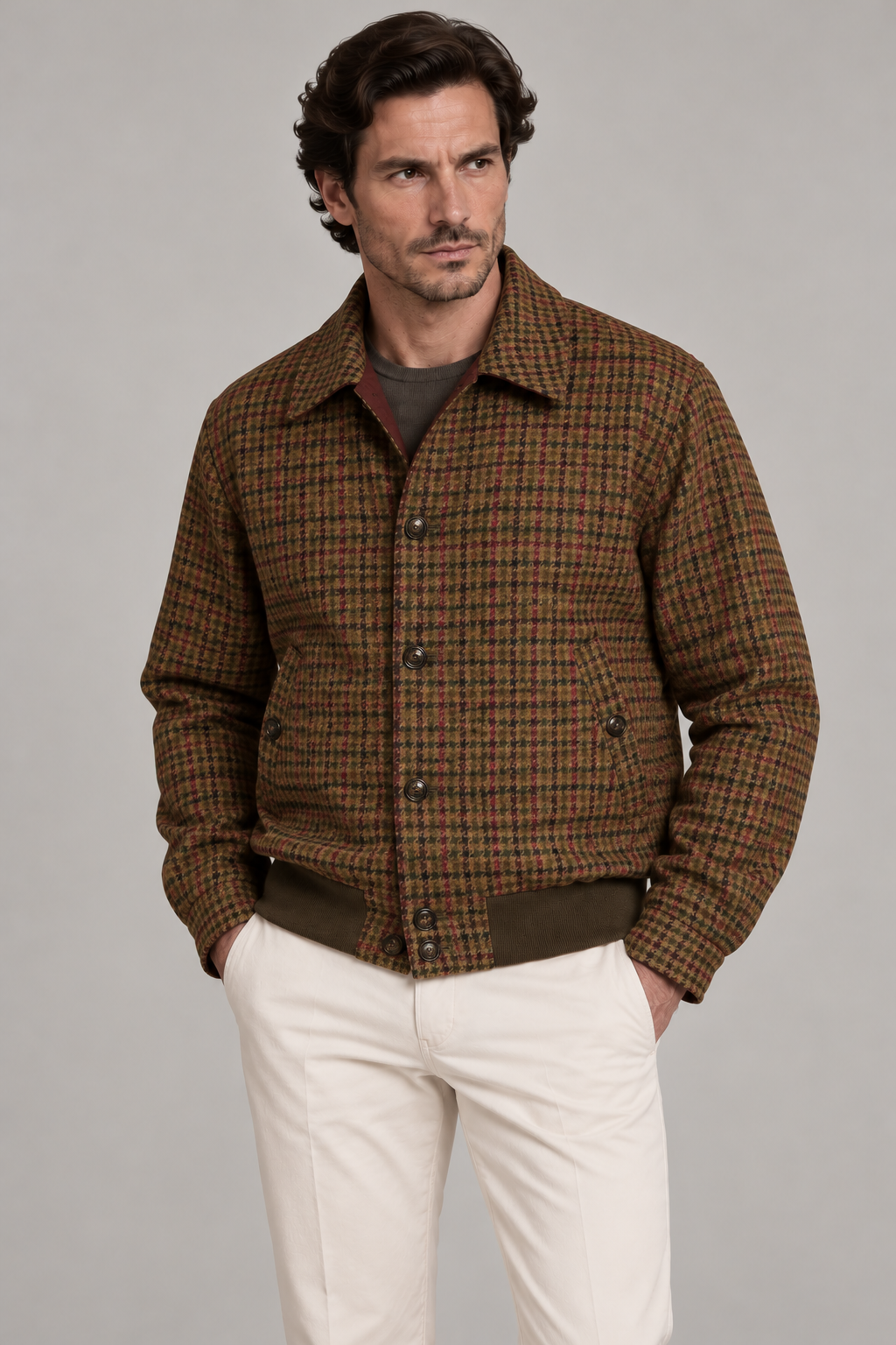 KITON KIRED "Zupo" Brown Plaid Double Face Blouson Jacket