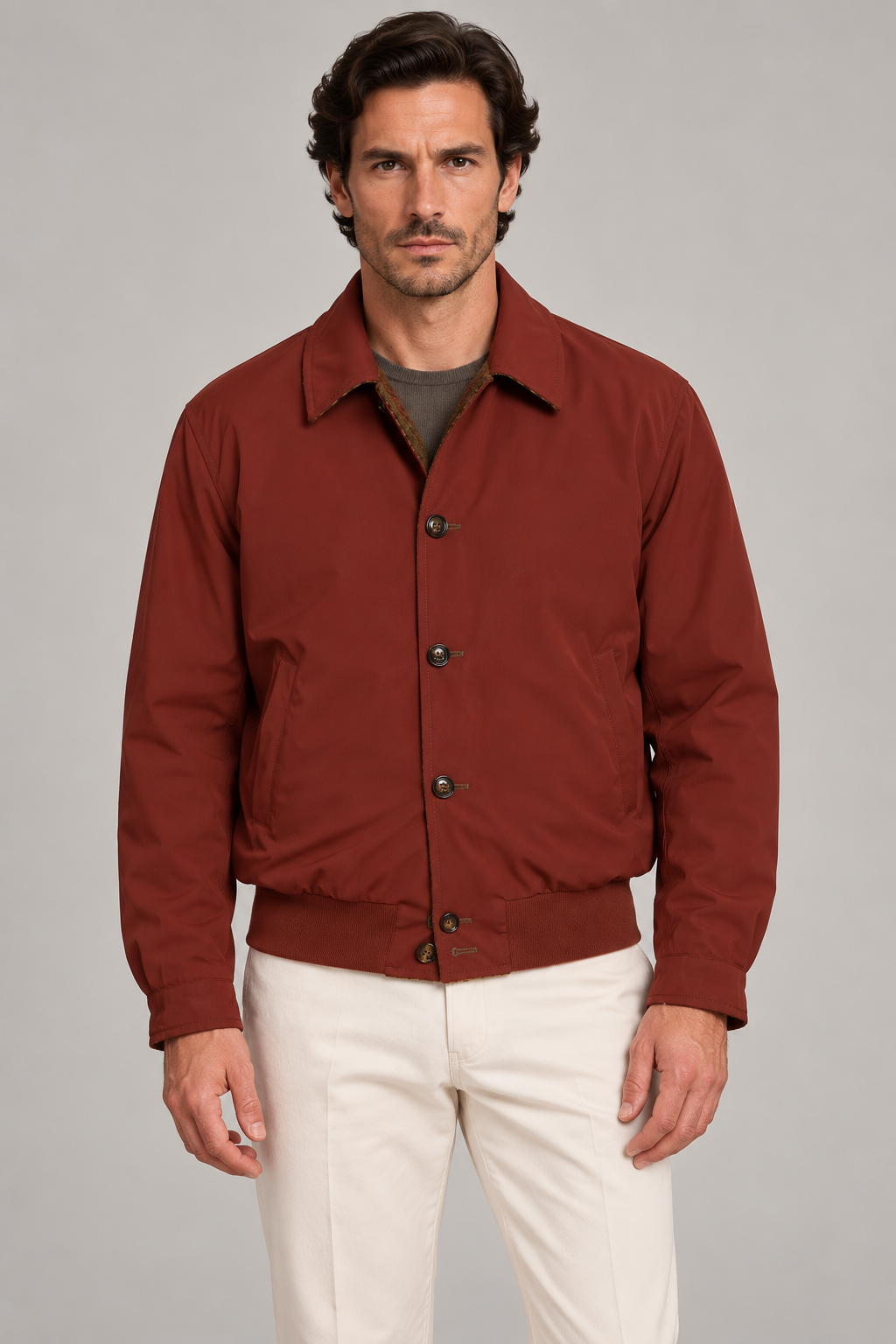 KITON KIRED "Zupo" Brown Plaid Double Face Blouson Jacket