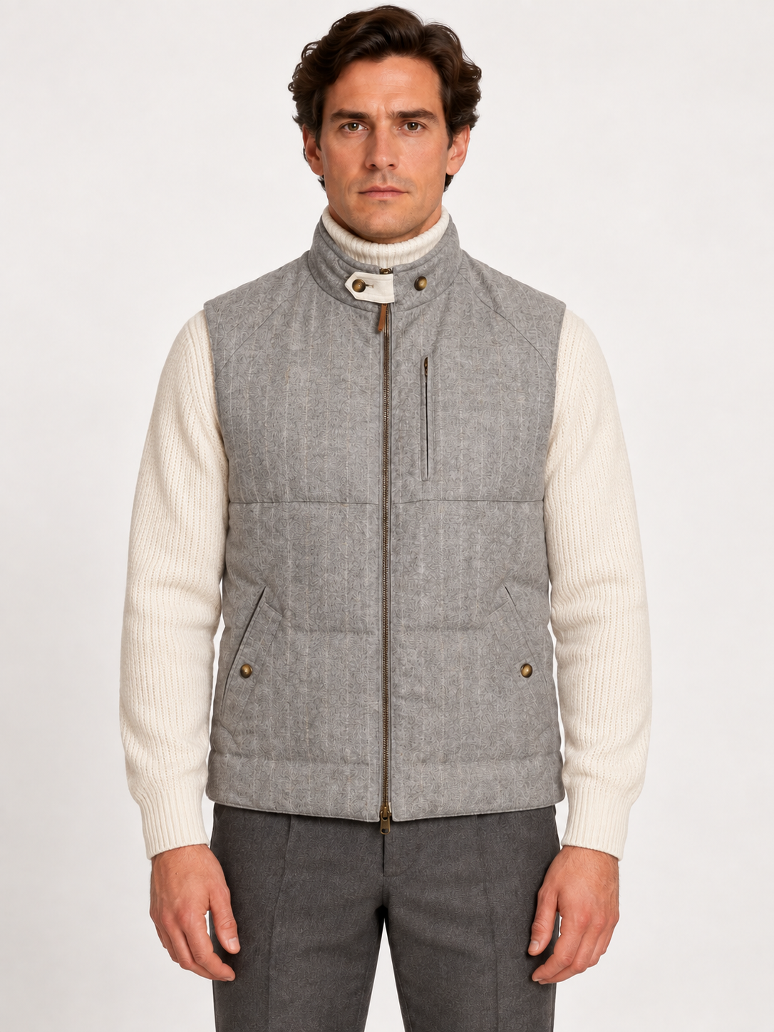 BRUNELLO CUCINELLI Gray Striped Wool-Cashmere Vest